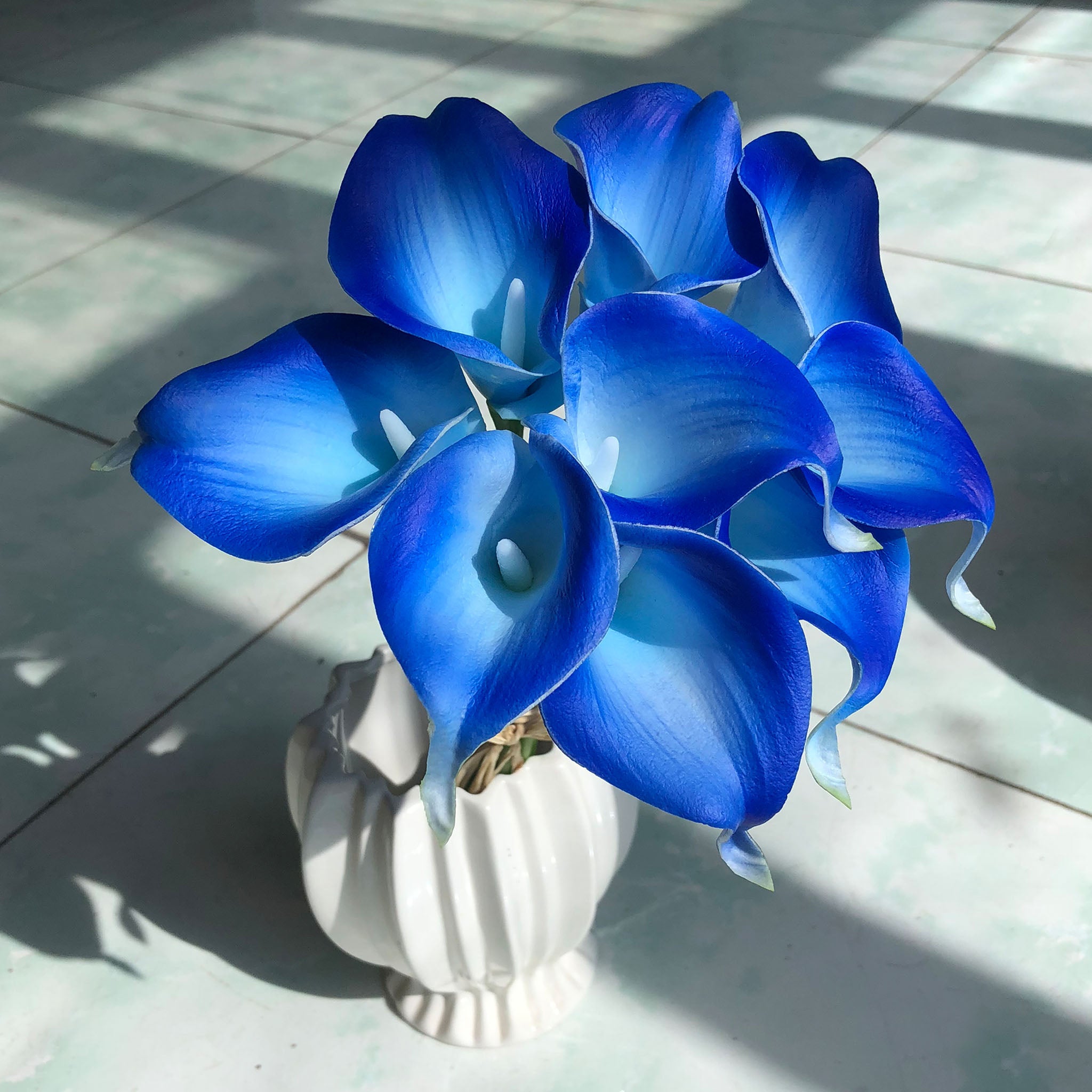 Picasso Royal Blue Calla Lily Bouquet Real Touch Latex Flower