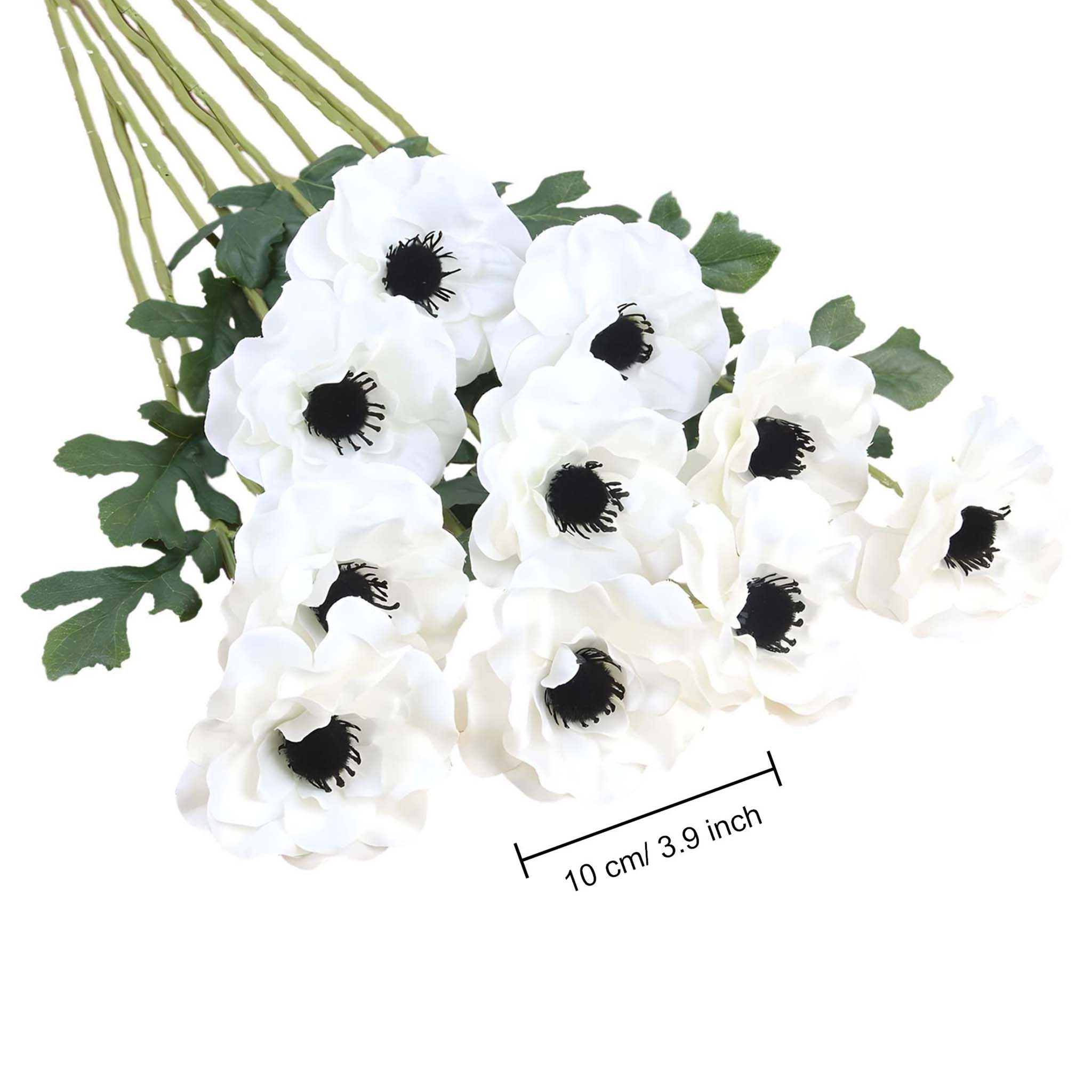 Silk White Poppy Anemone 10 blooms 19 inch