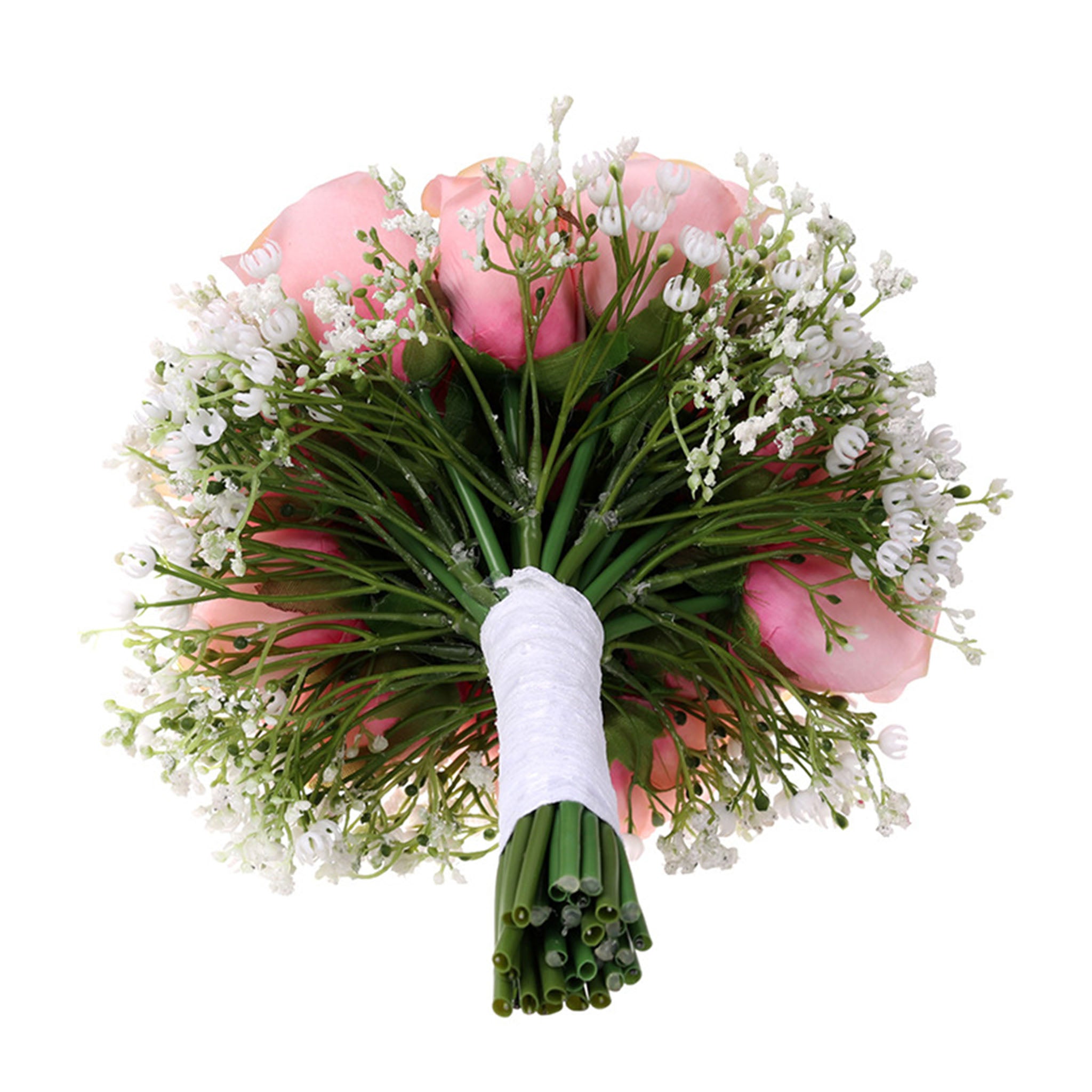 Spring Rustic Wedding Bouquet Silk Roses Pink Babysbreath Bouquet