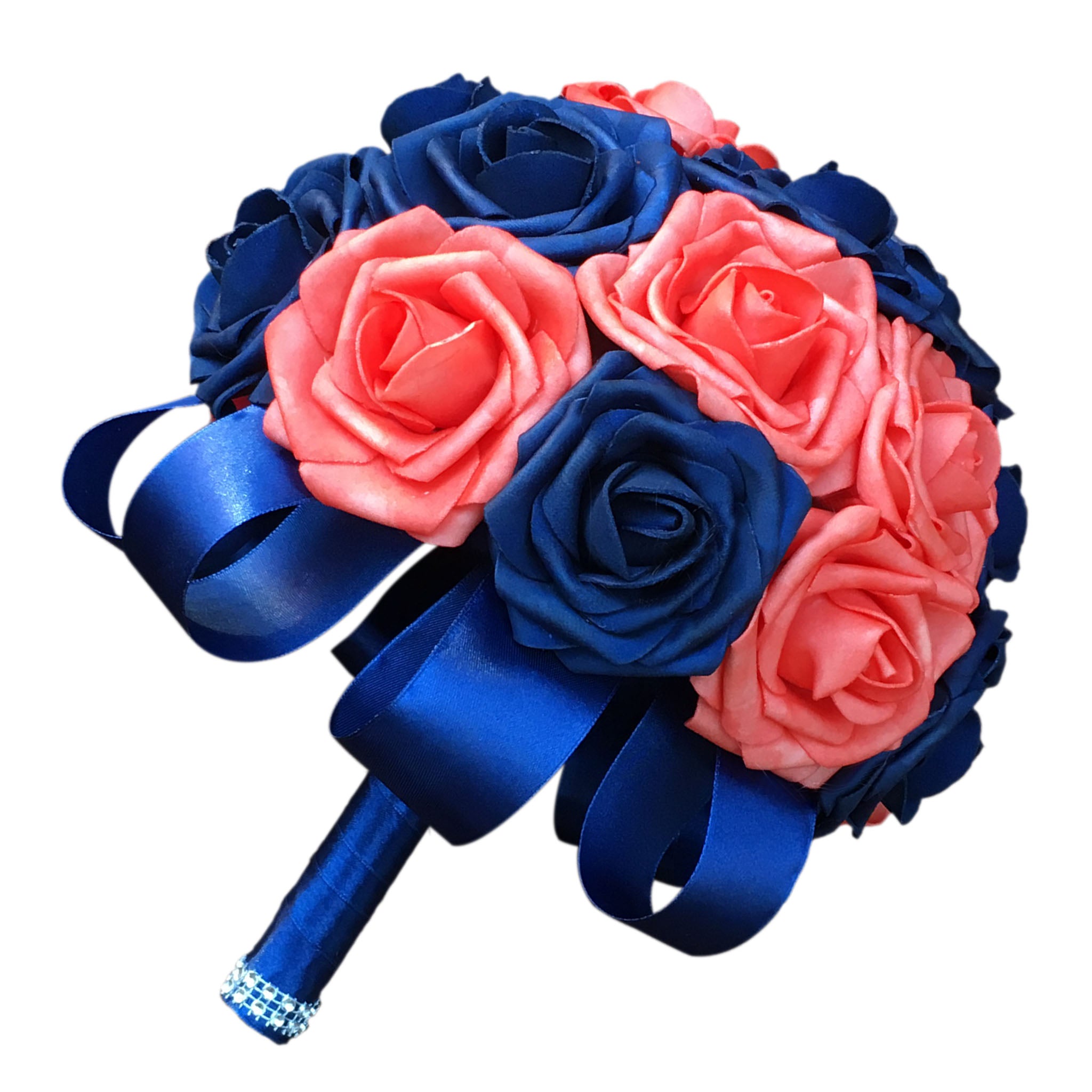 Royal Blue Coral Bridal Flowers Wedding Bouquet