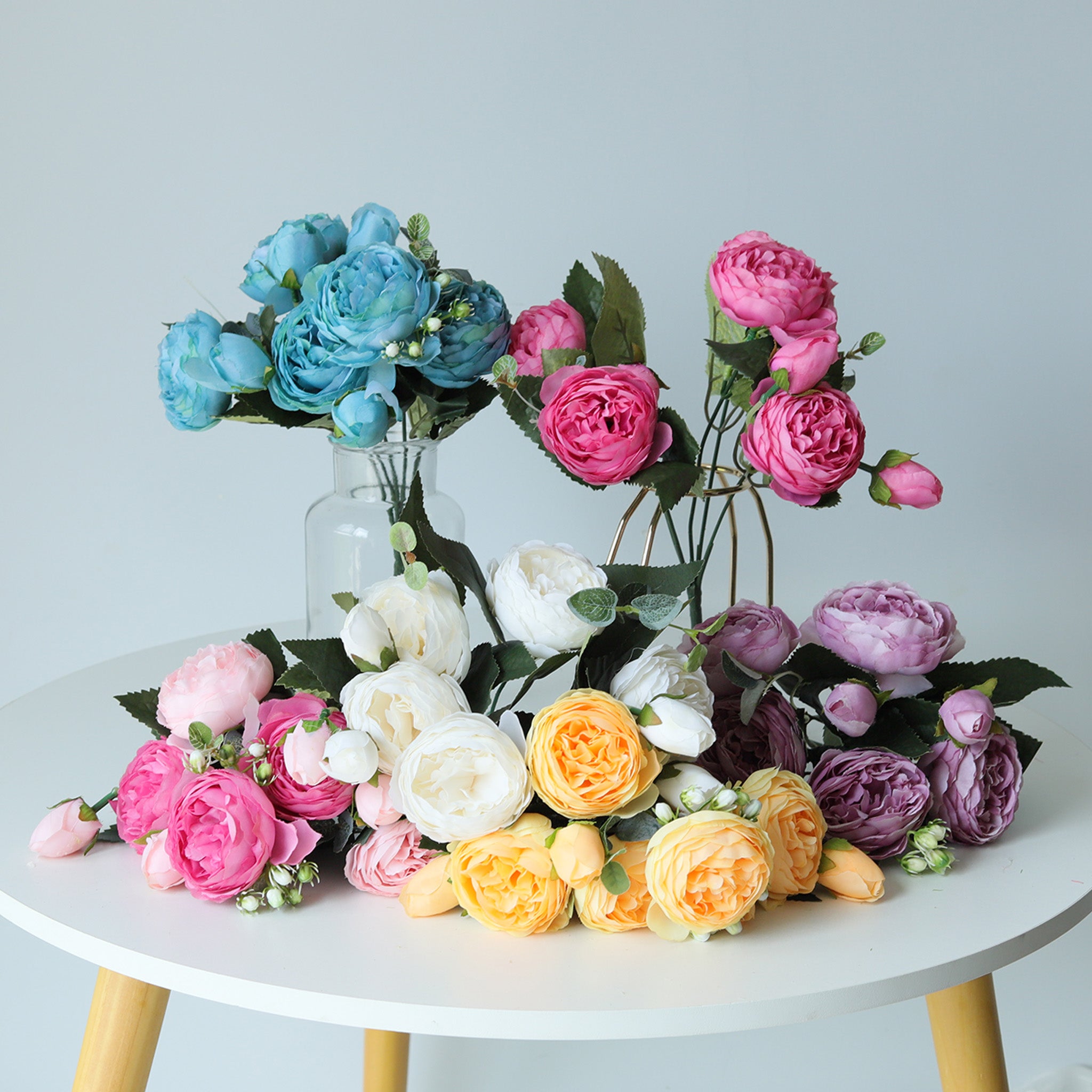 Small Silk Peony Bouquet Fake Flowers Bunches for Wedding