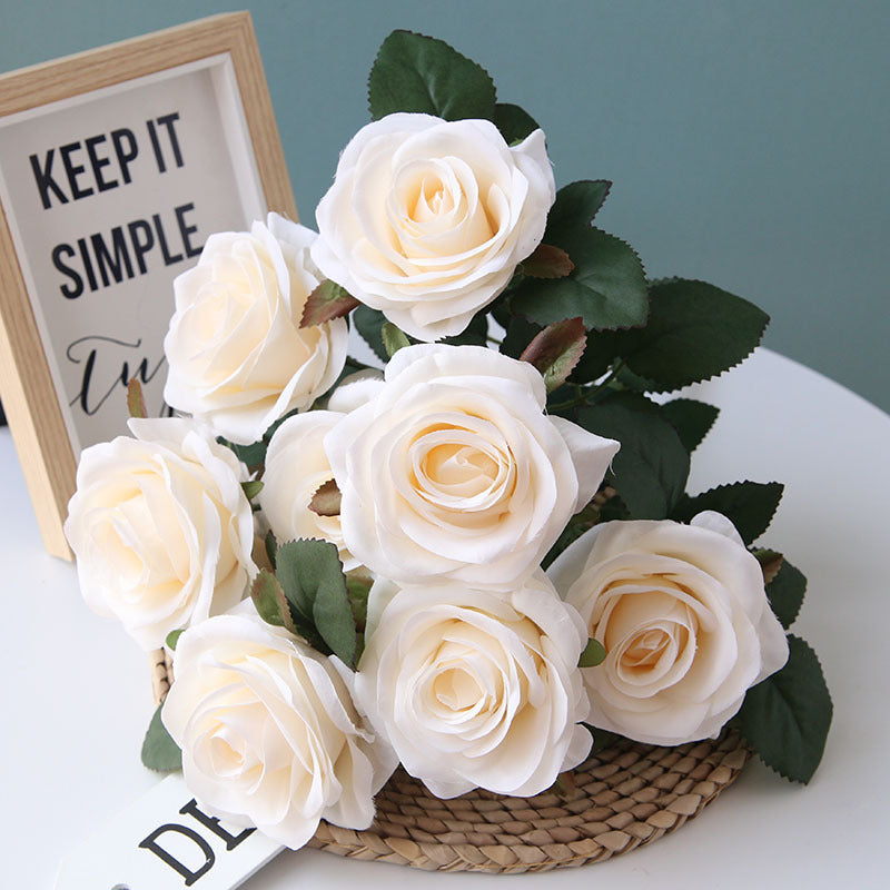 Rose Gold Mauve White Pink Silk Rose Bouquet Fake Flowers