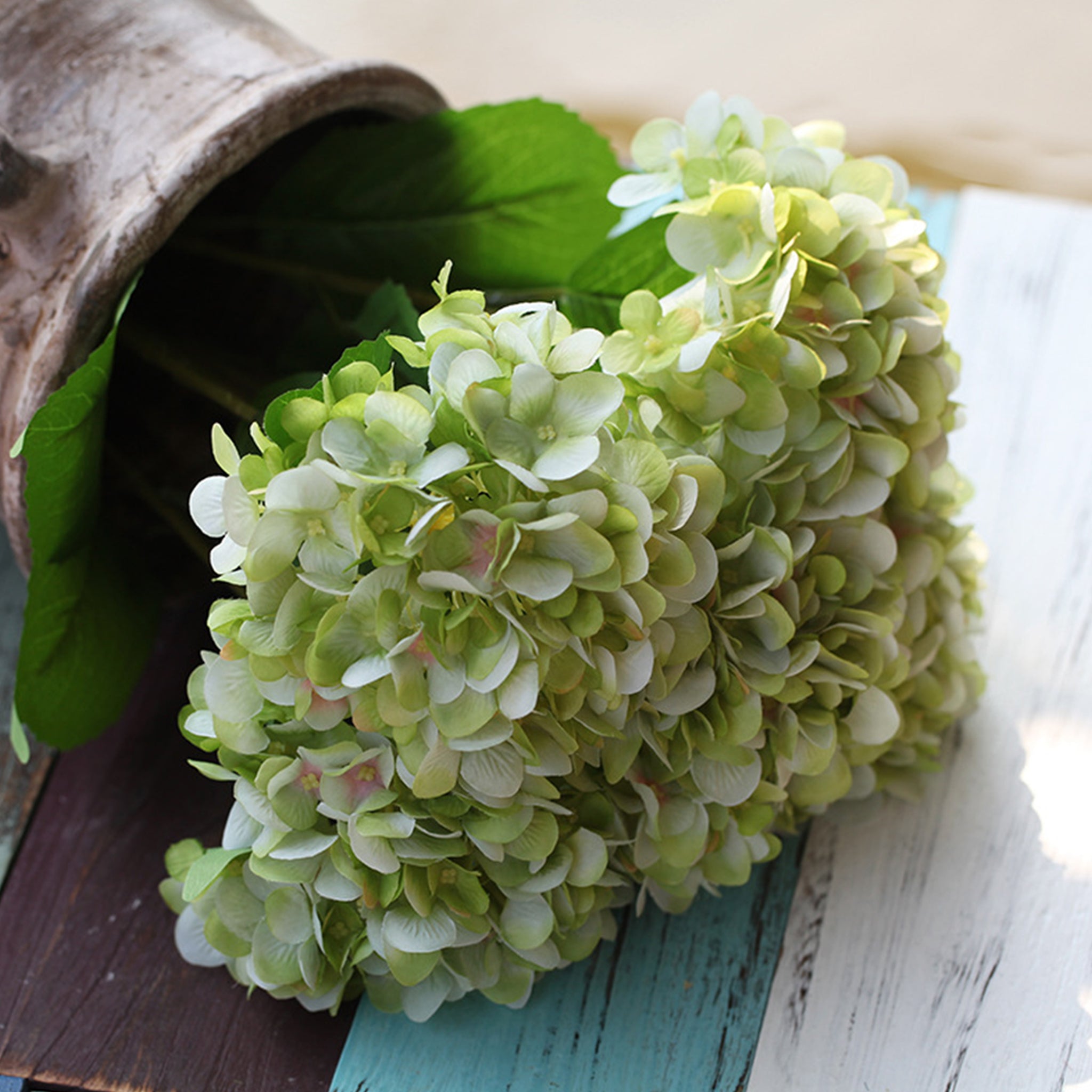 Fake Hydrangea Bush White Blue Teal Spa
