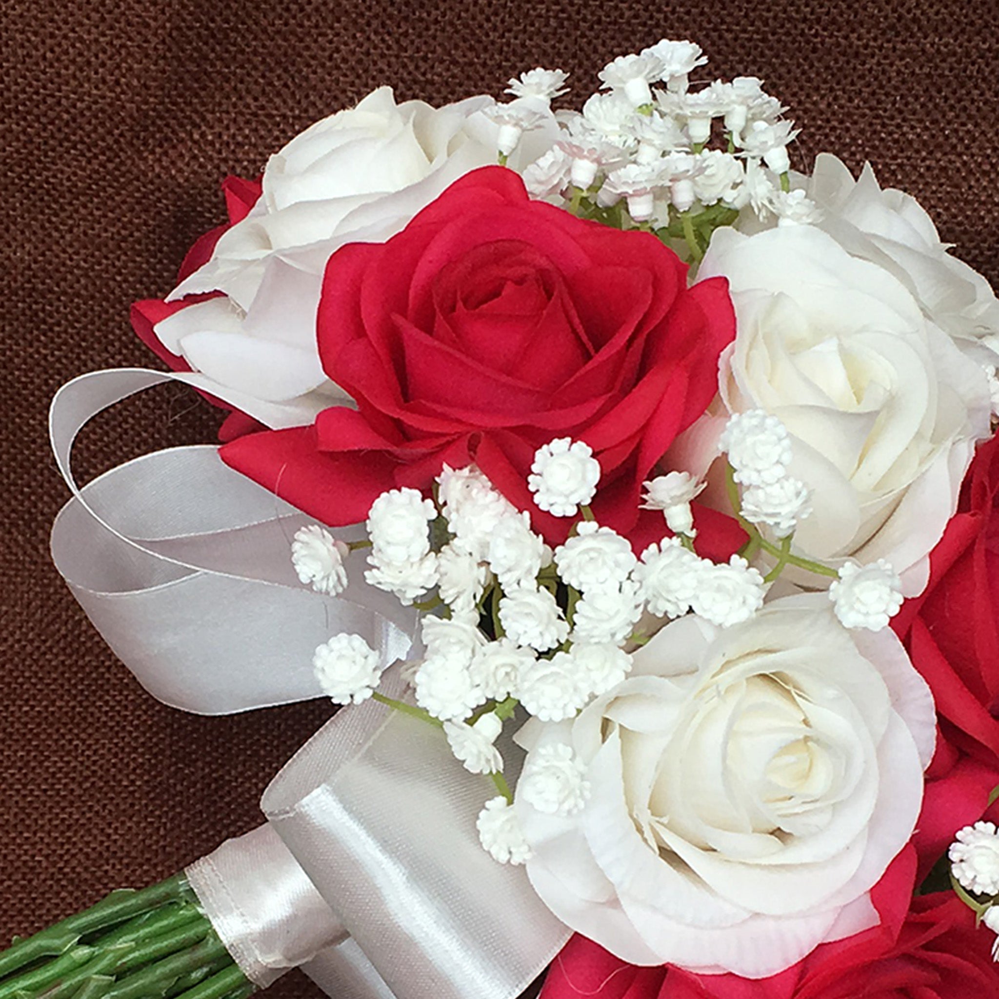 White and Fuchsia Bridal Flower Bouquet with Babys Breath