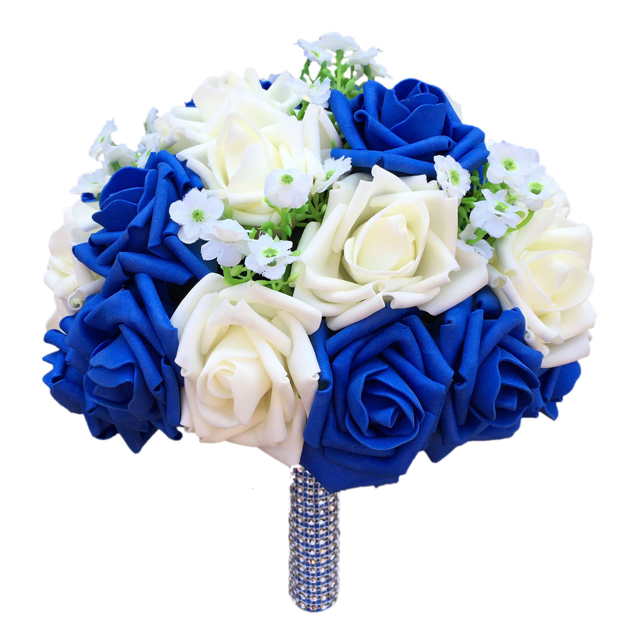 Royal Blue and Ivory Wedding Bouquet with Silk Flowers