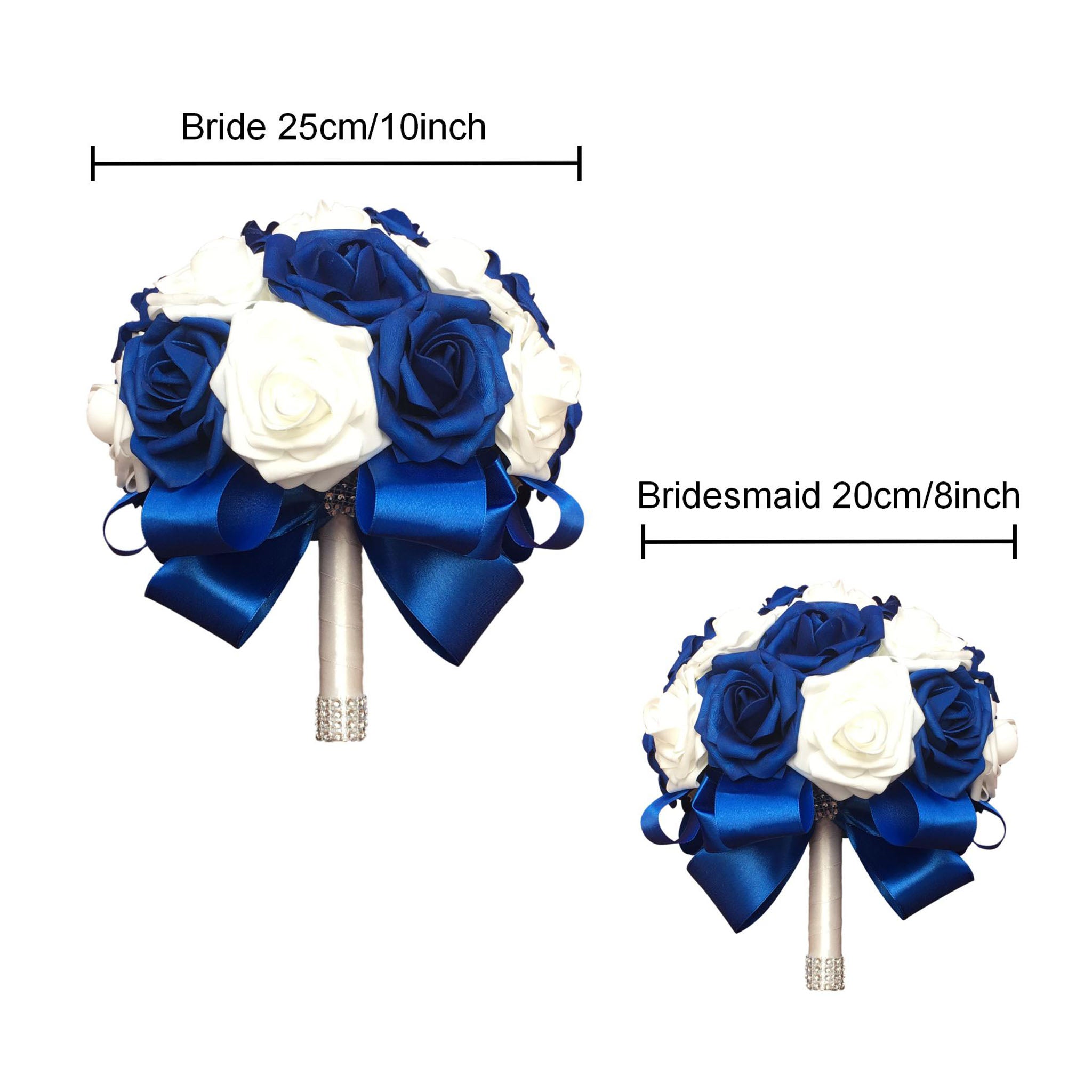 White and Royal Blue Wedding Bouquet for Bridal Bridesmaids
