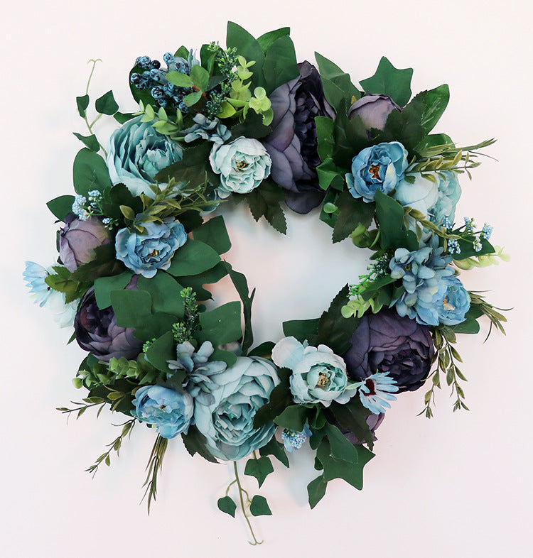 Fall Wedding Decorations Flower Wreath in Blue 15 inch