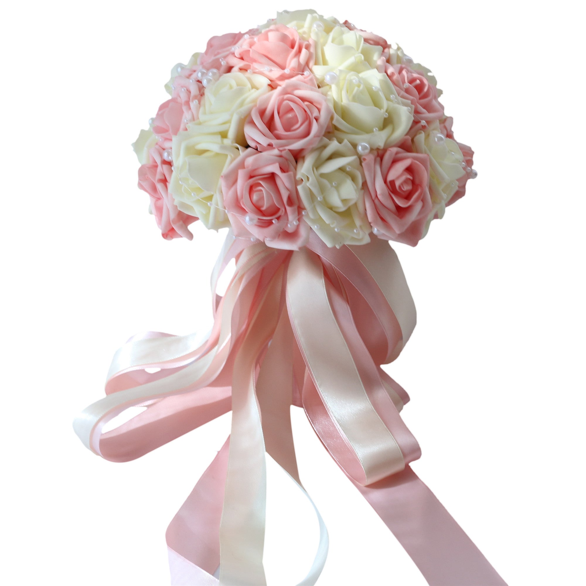 Flower Bouquet of Artificial Roses Light Pink Ivory Bridal Bouquet