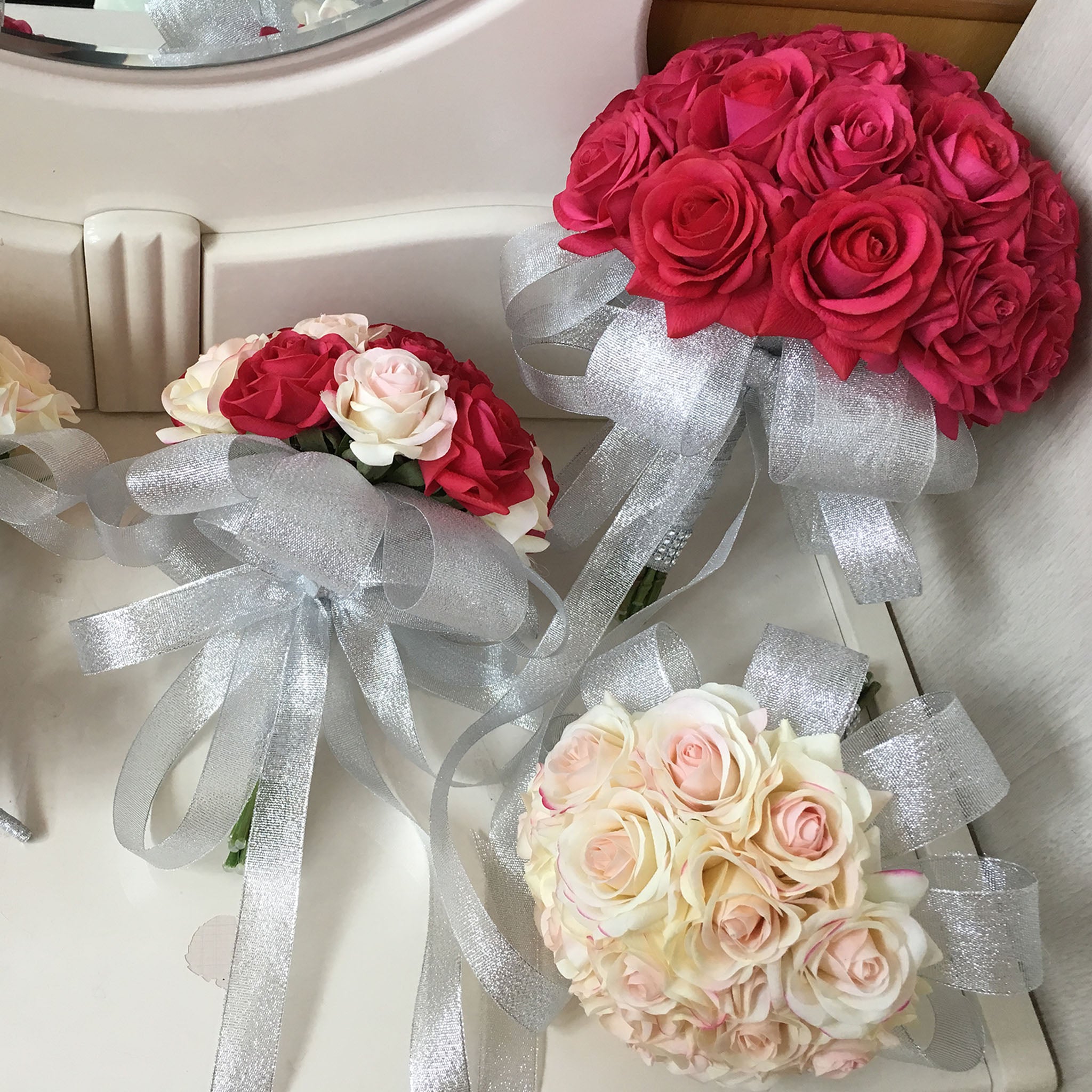 Real Touch Flower Wedding Bouquets Sets Fuchsia Champagne