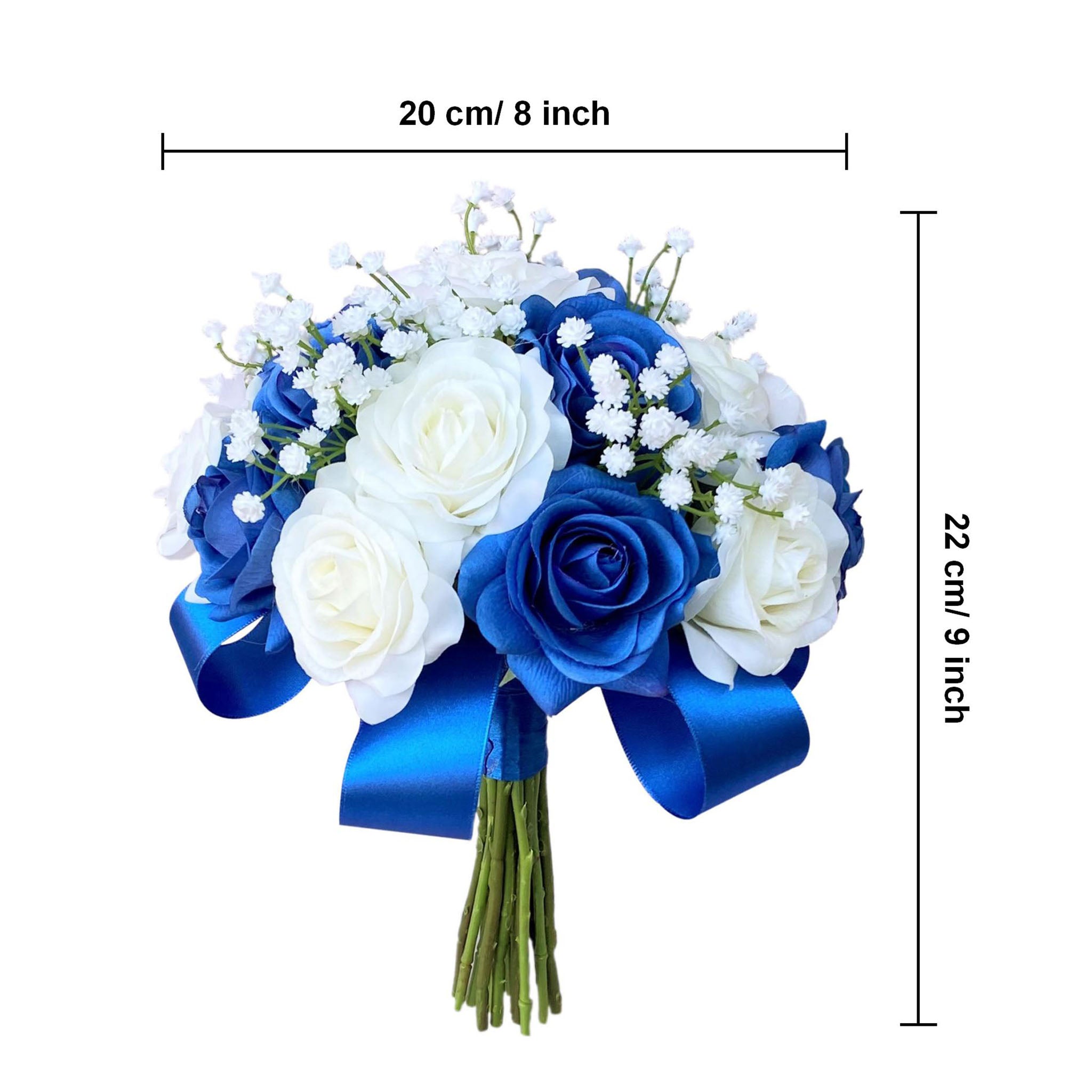 Royal Blue White Rose Bridesmaids Bouquet 8 inch
