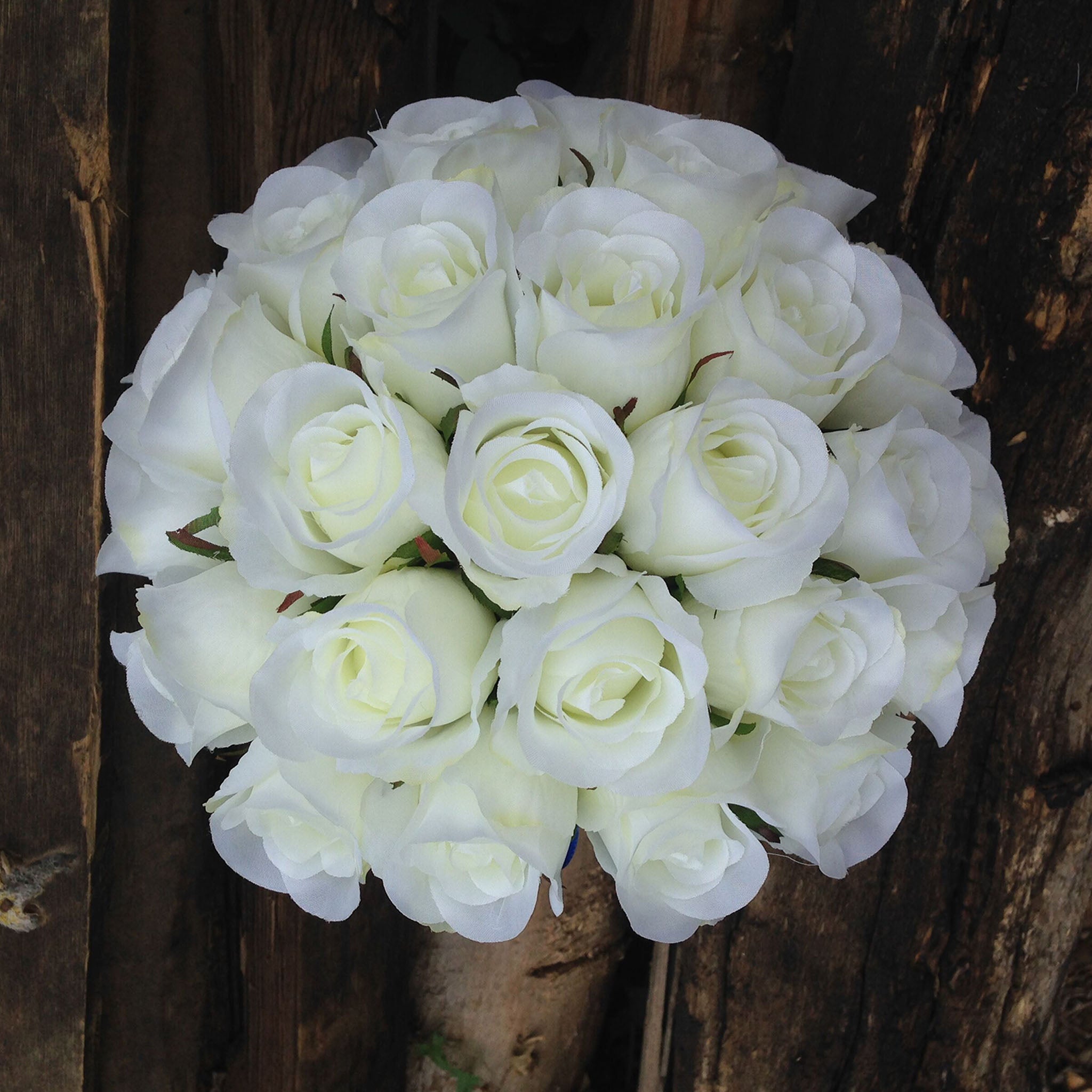 Bouquet of Silk Rose Buds Royal Blue Ribbon Bride Wedding Bouquet