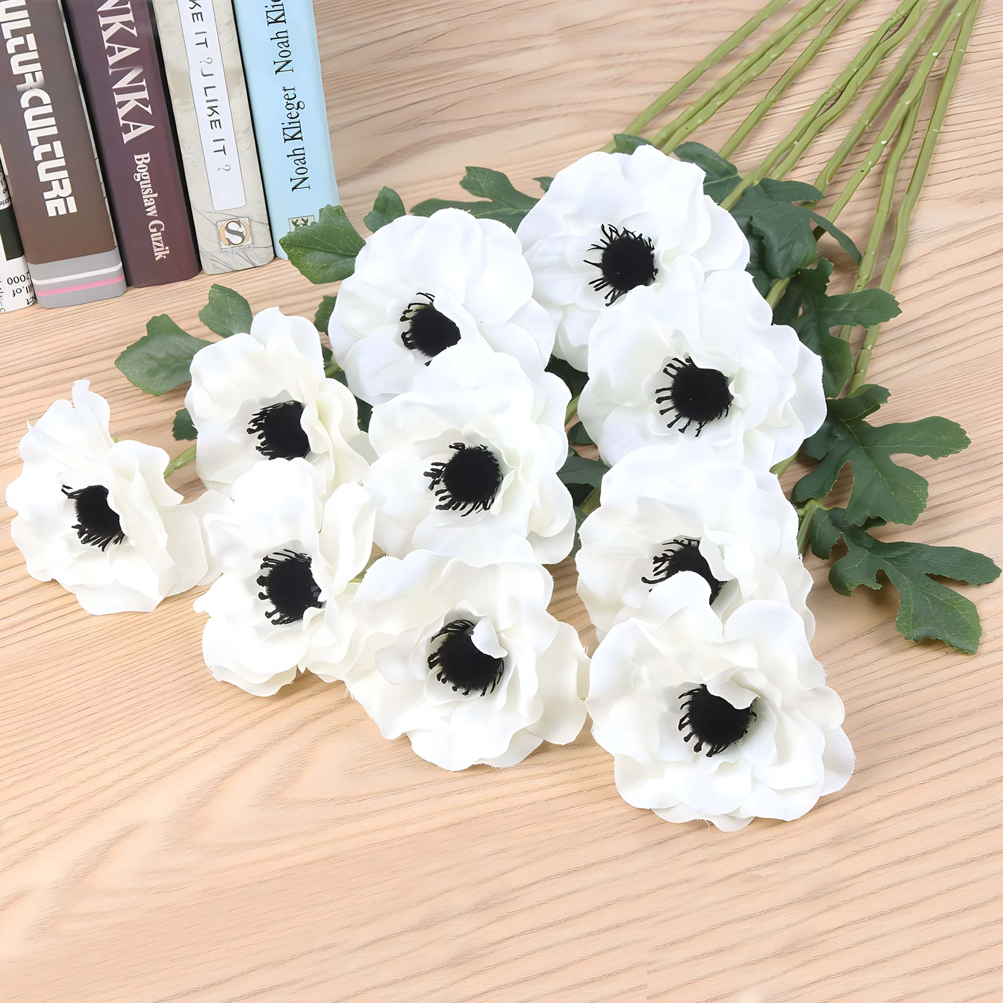 Silk White Poppy Anemone 10 blooms 19 inch