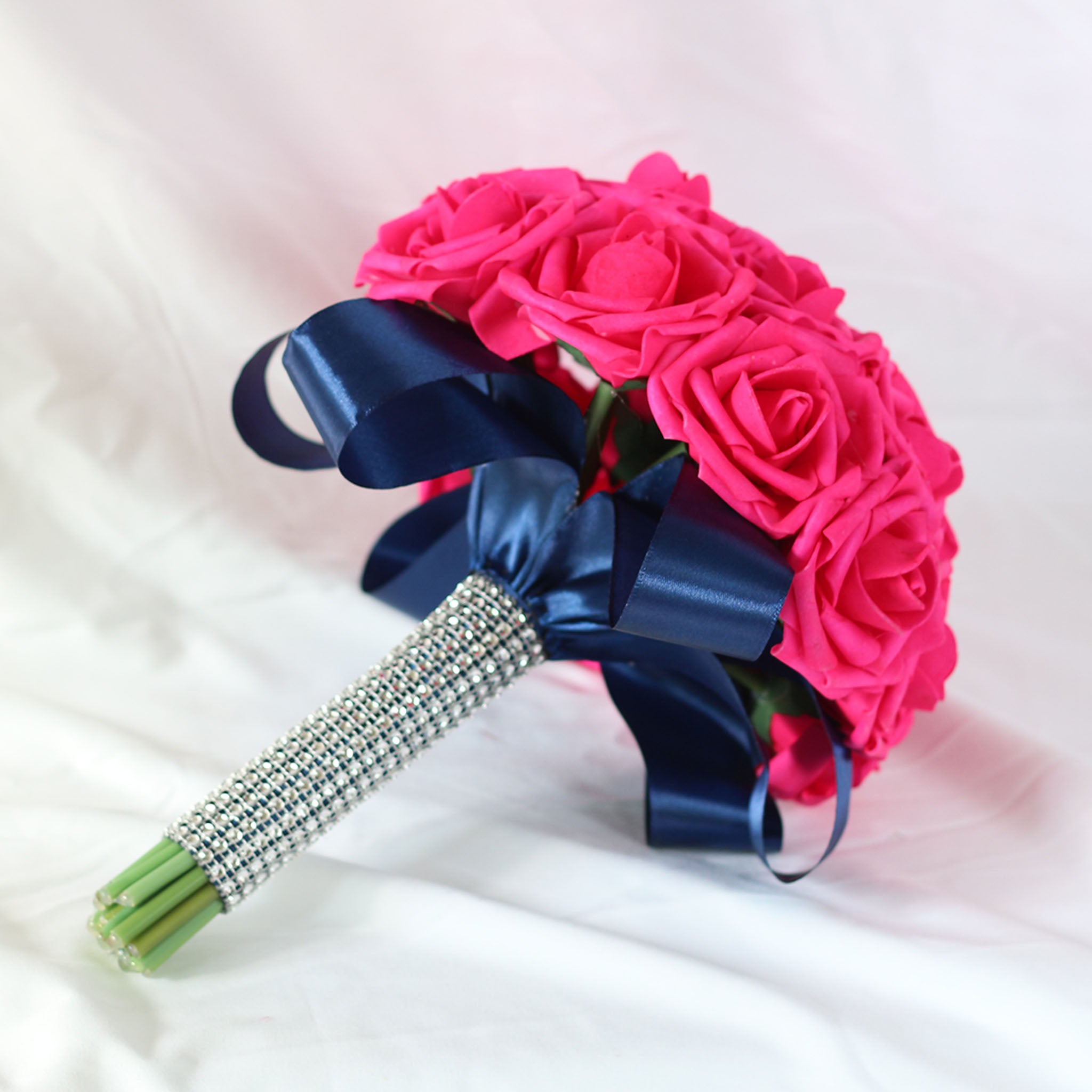 Hot Pink and Navy Blue Bridal Bouquet Bridesmaids Bouquet