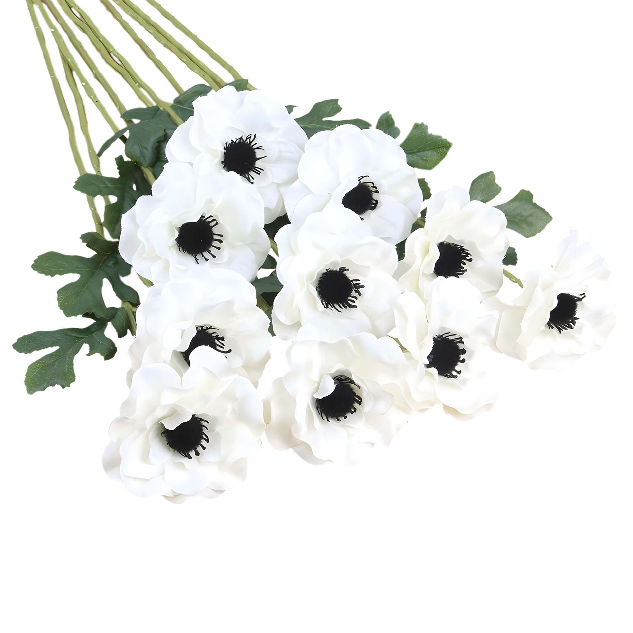 Silk White Poppy Anemone 10 blooms 19 inch