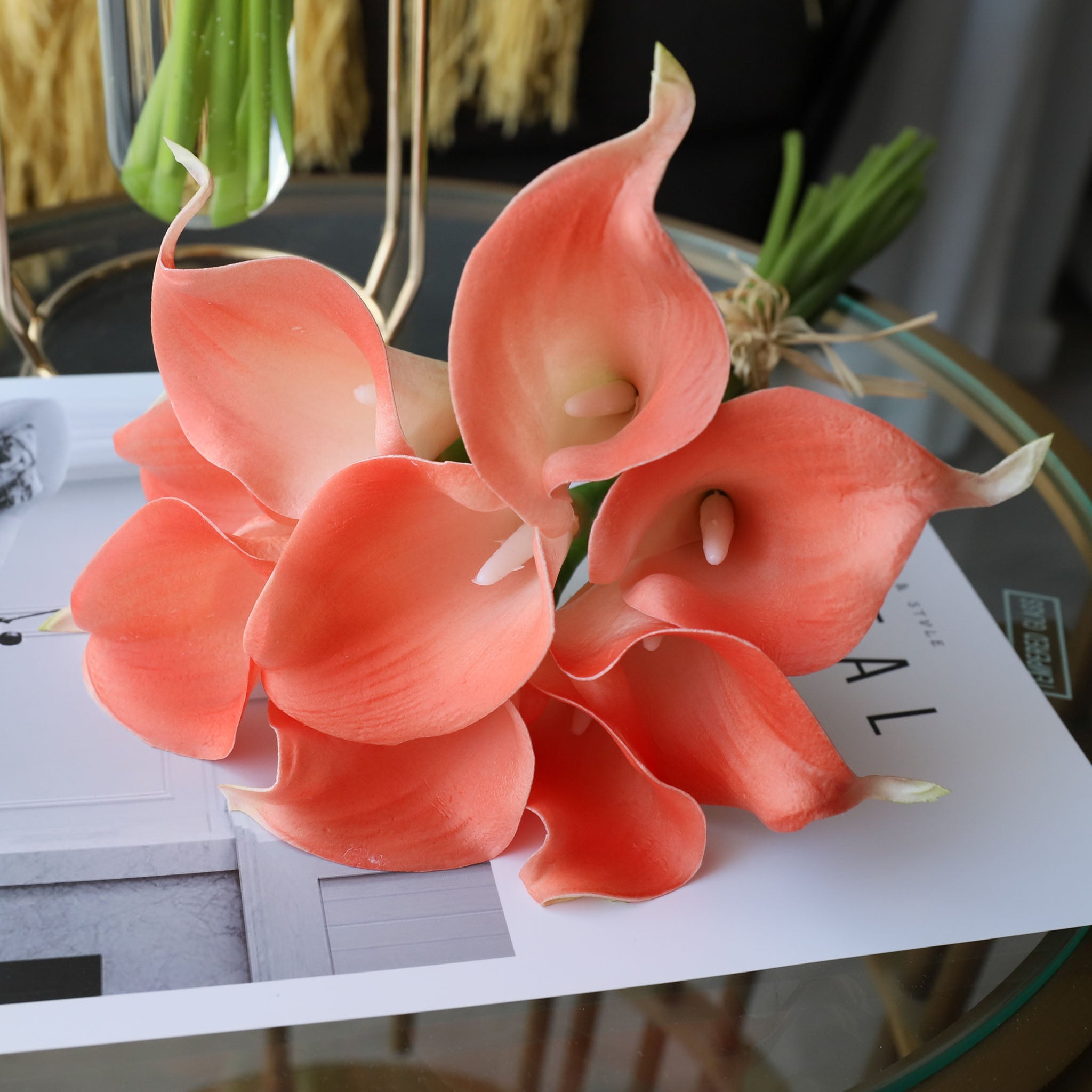 Coral Calla Lily Bouquet Artificial Flowers Wedding