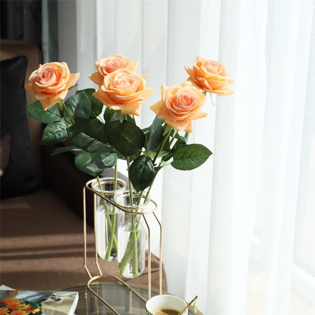 Fall Wedding Flowers Orange Latex Silk Roses 10 Stems