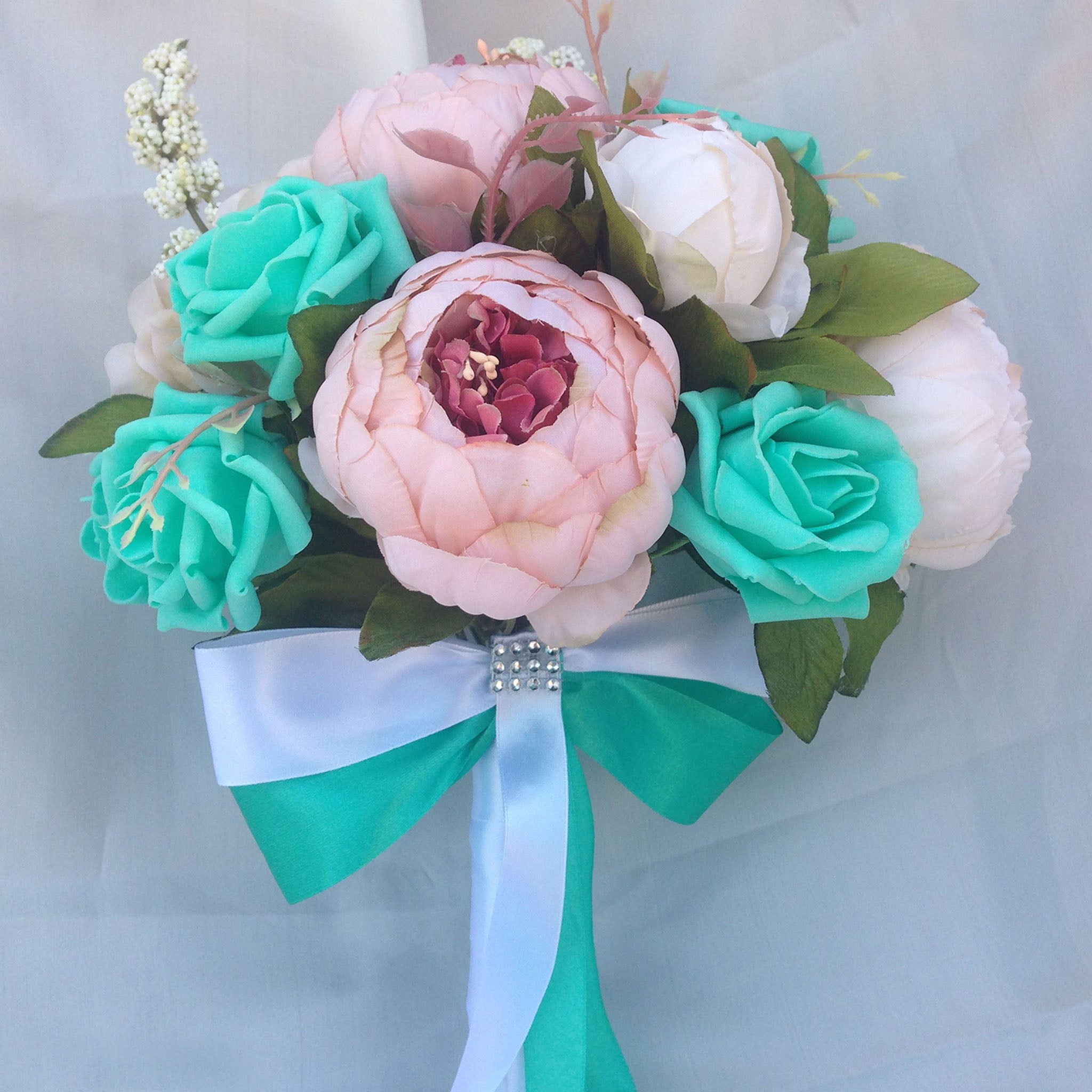 Turquoise Rose Blush Peony Bridal Bouquet