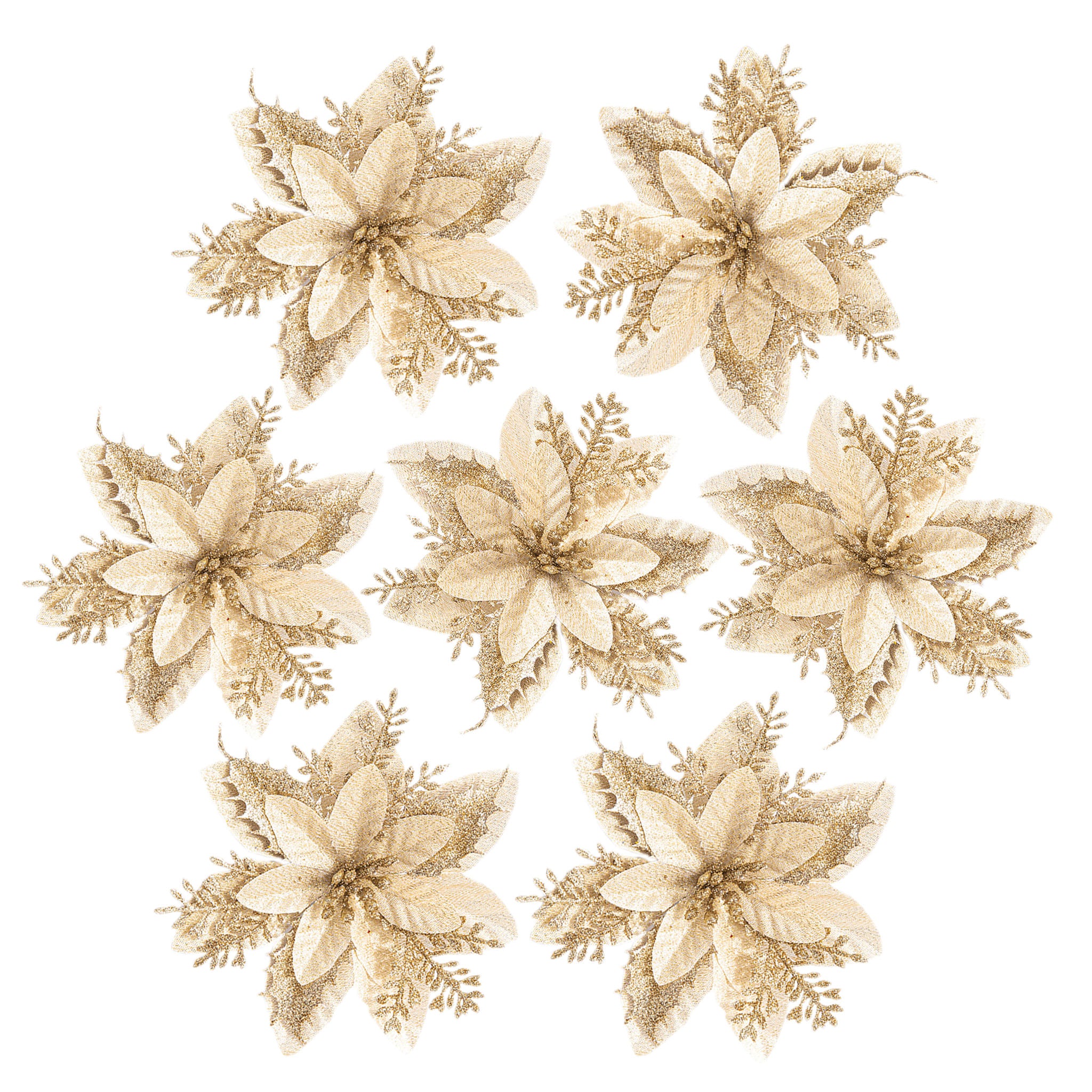 Christmas Flowers Artificial Poinsettia Glitter Decorations Xmas Tree Ornaments