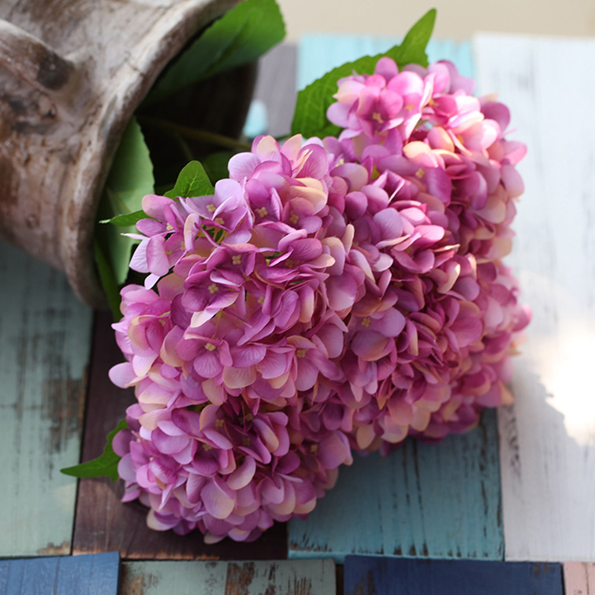 Fake Hydrangea Bush White Blue Teal Spa