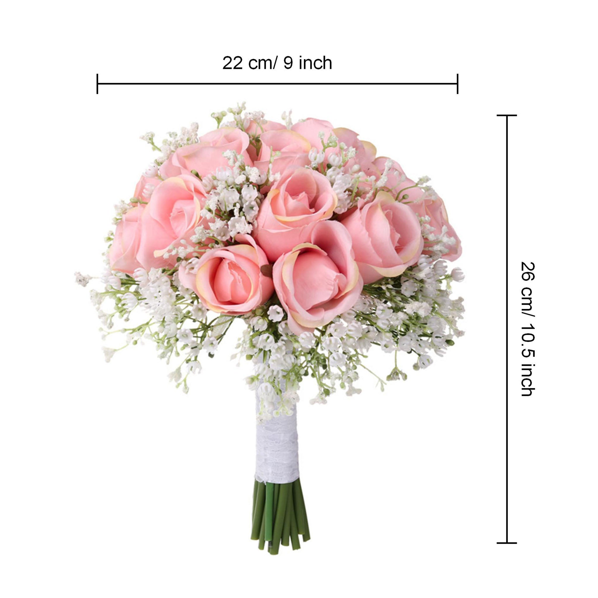 Spring Rustic Wedding Bouquet Silk Roses Pink Babysbreath Bouquet