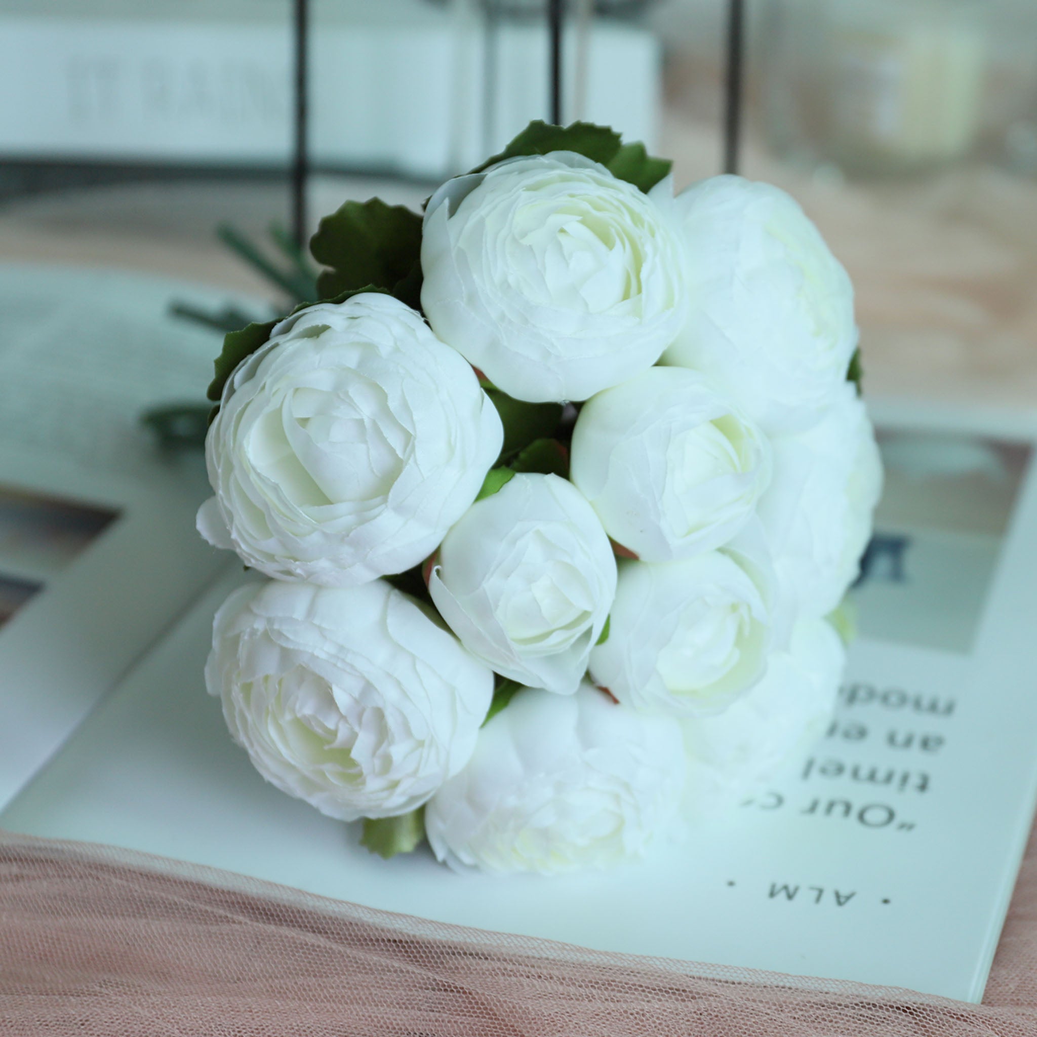 White Peony Bouquet for Bridal Bridesmaids Flowers Wedding Decor