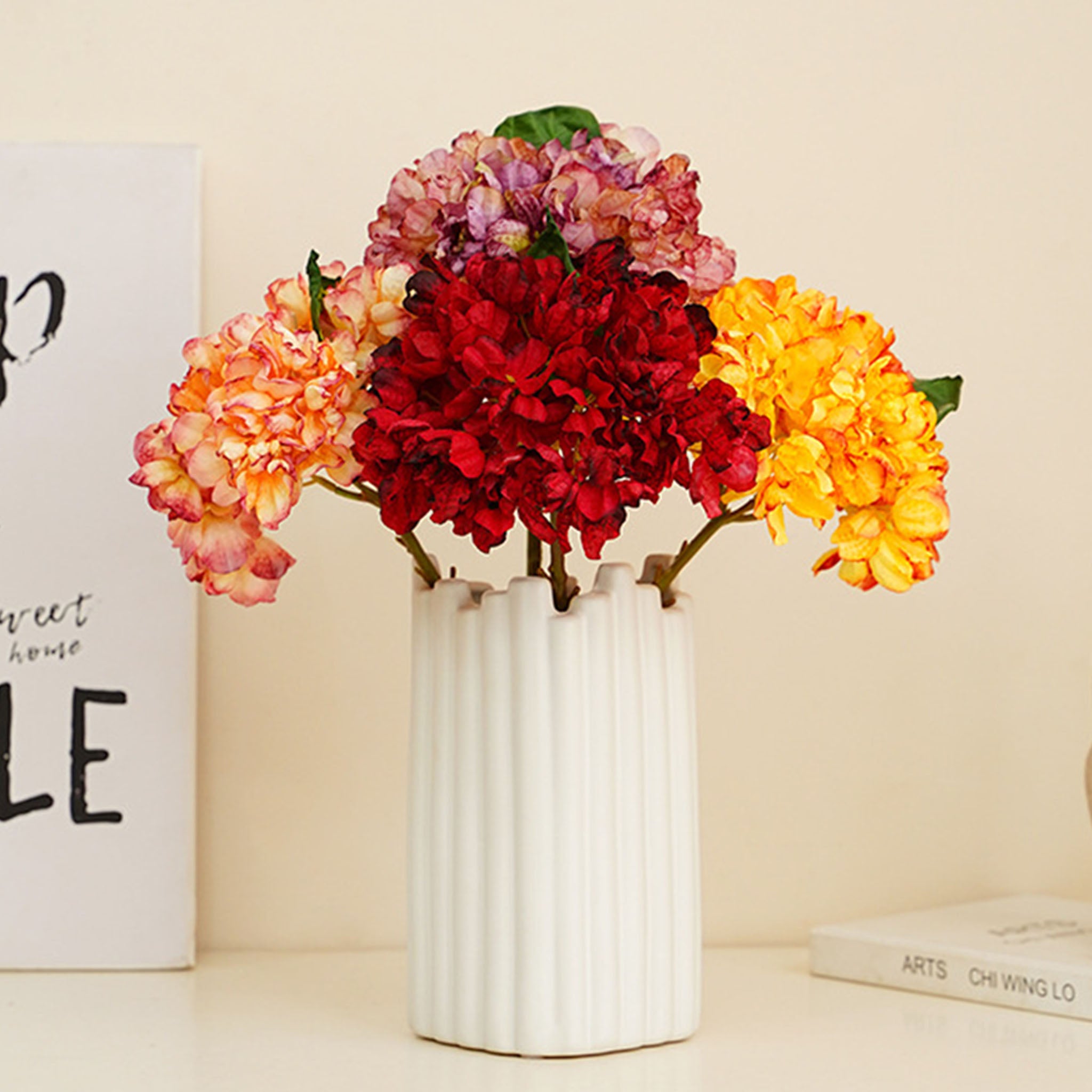 Large Hydrangea Bush Faux Flowers Short Stem