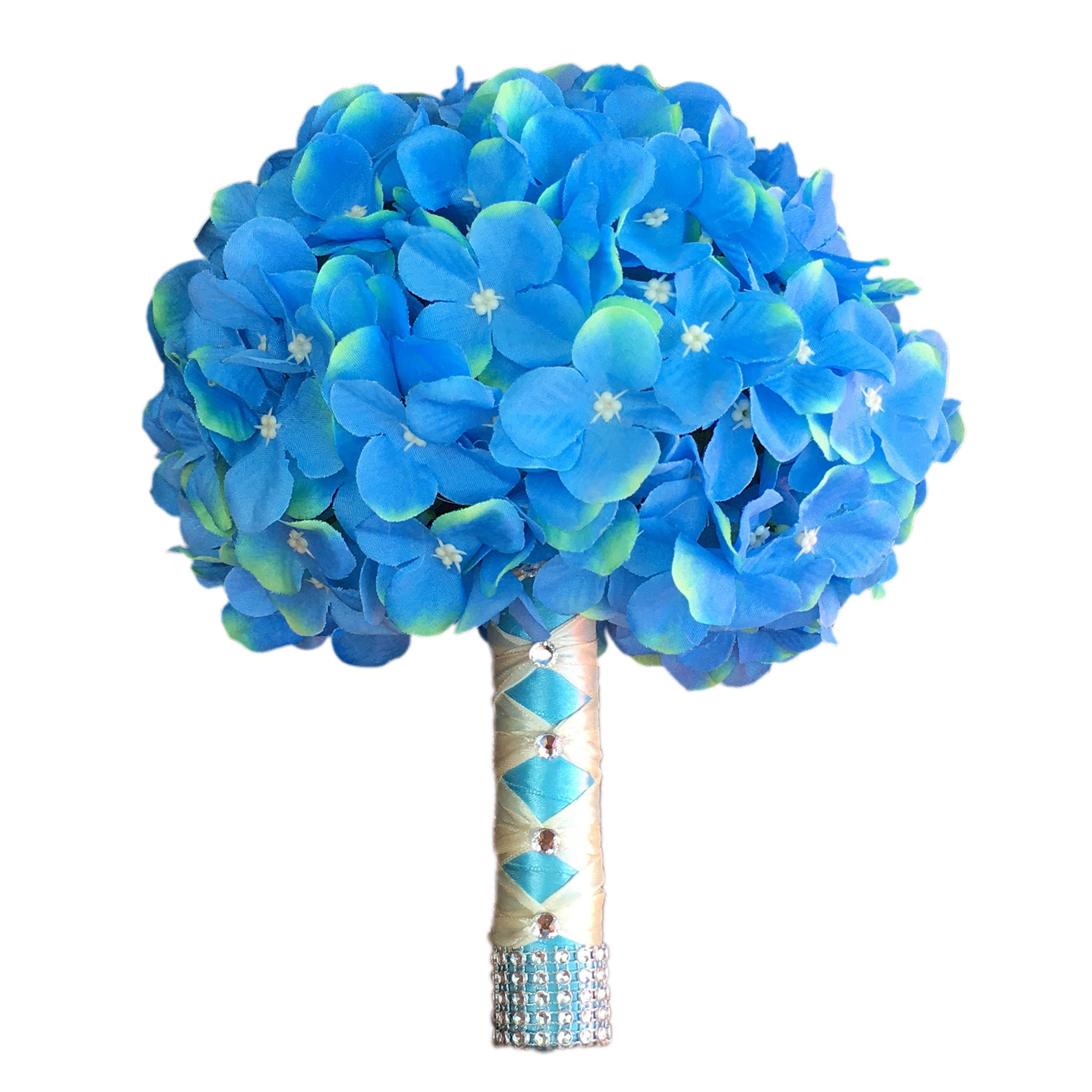 Wedding Bouquet Blue Hydrangea Fake Flower Bouquet Boutineer