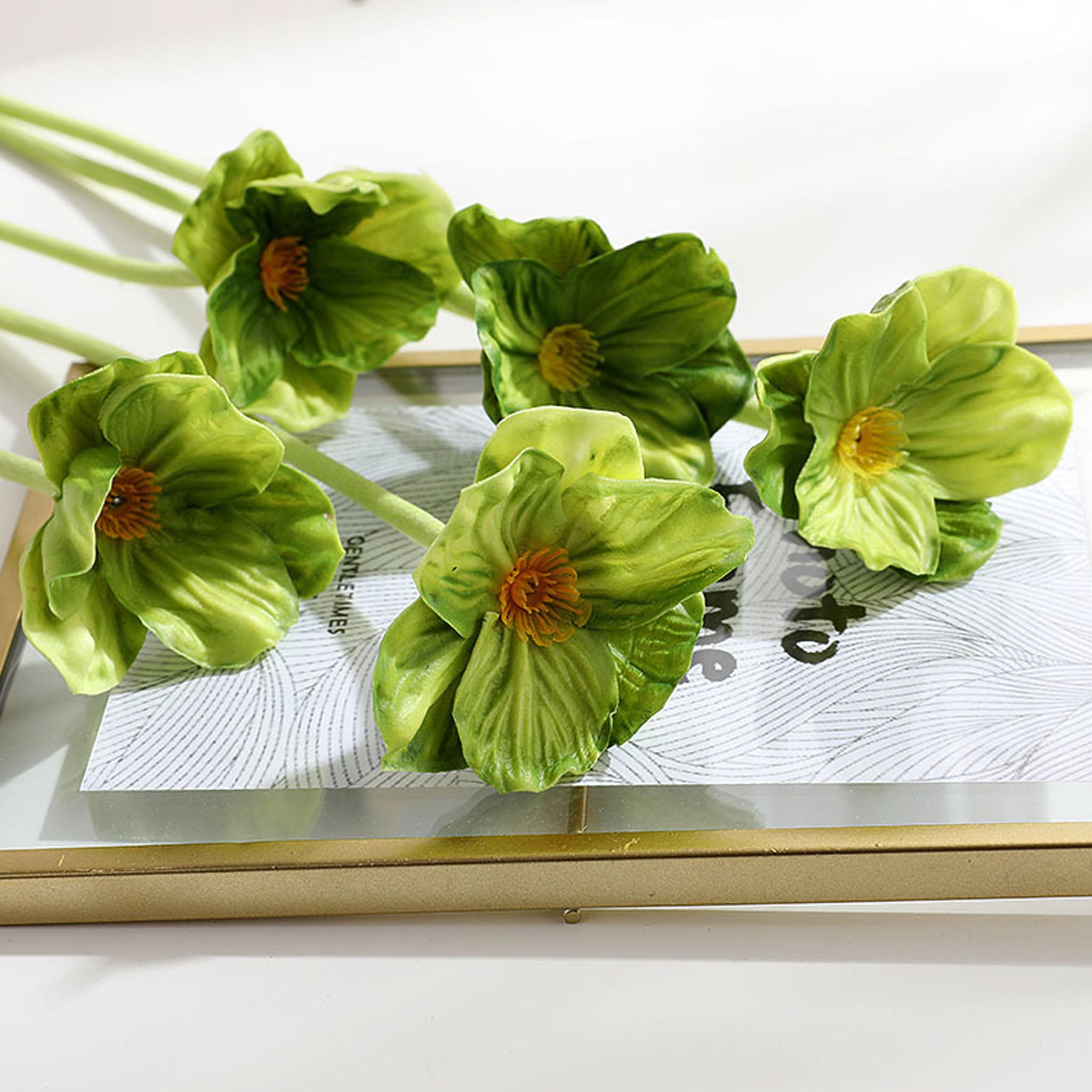 Artificial Poppies Green PU Real Touch Flowers