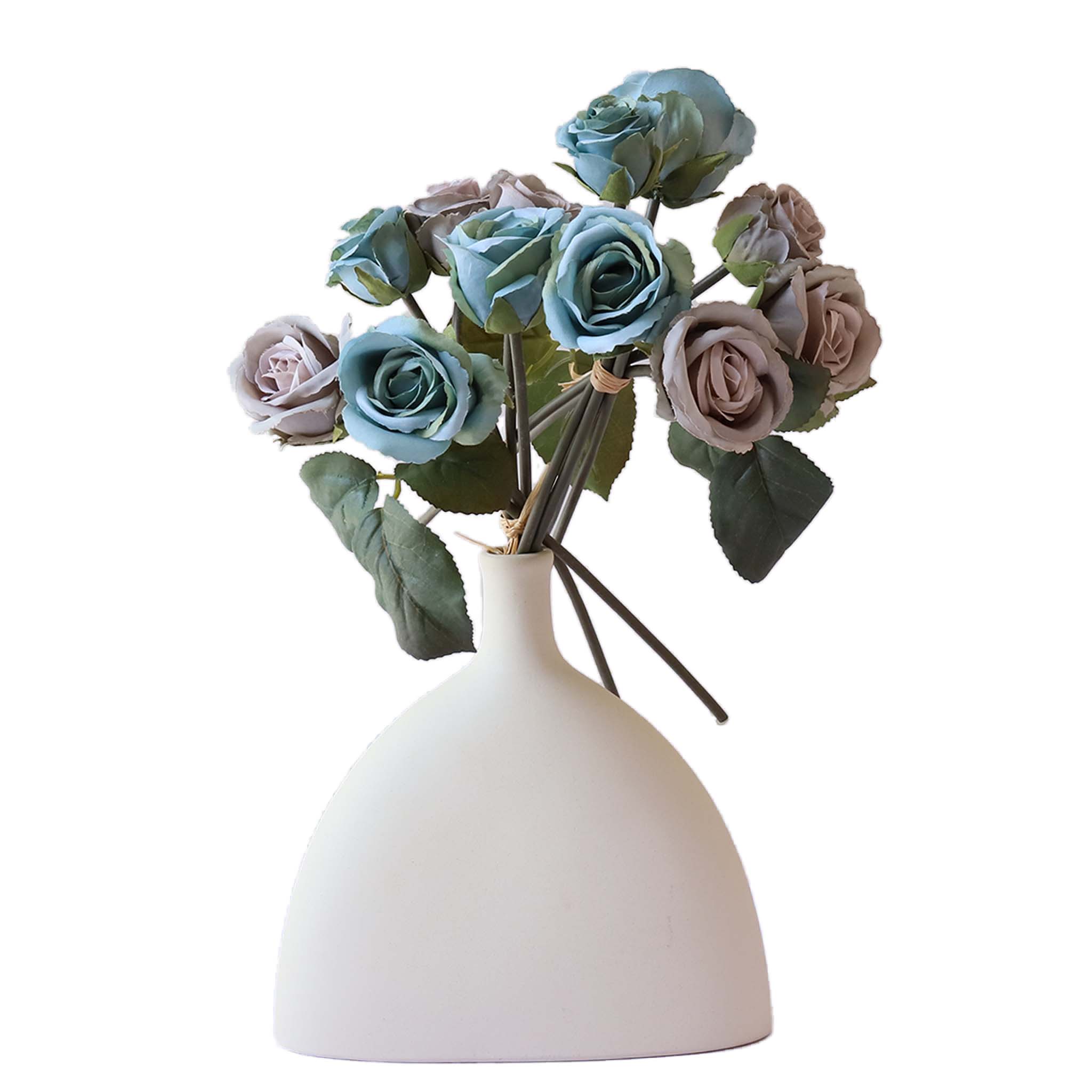 Fall Wedding Flowers Silk Rose Bouquet Vintage Colors For diy Crafts Gray Blue Bouquet