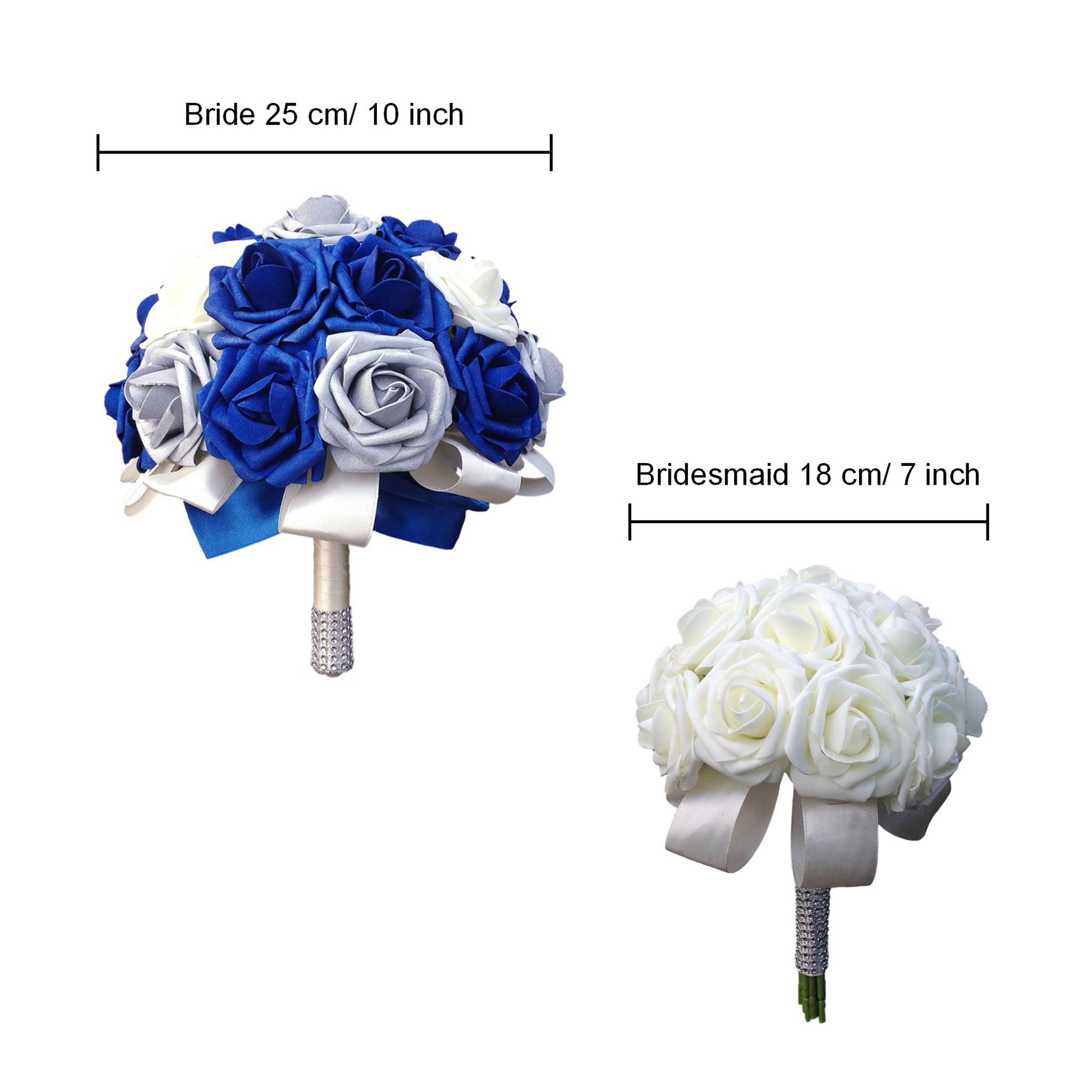 Royal Blue Ivory Roses Wedding Bouquets for Bridal Bridesmaids Boutonnieres