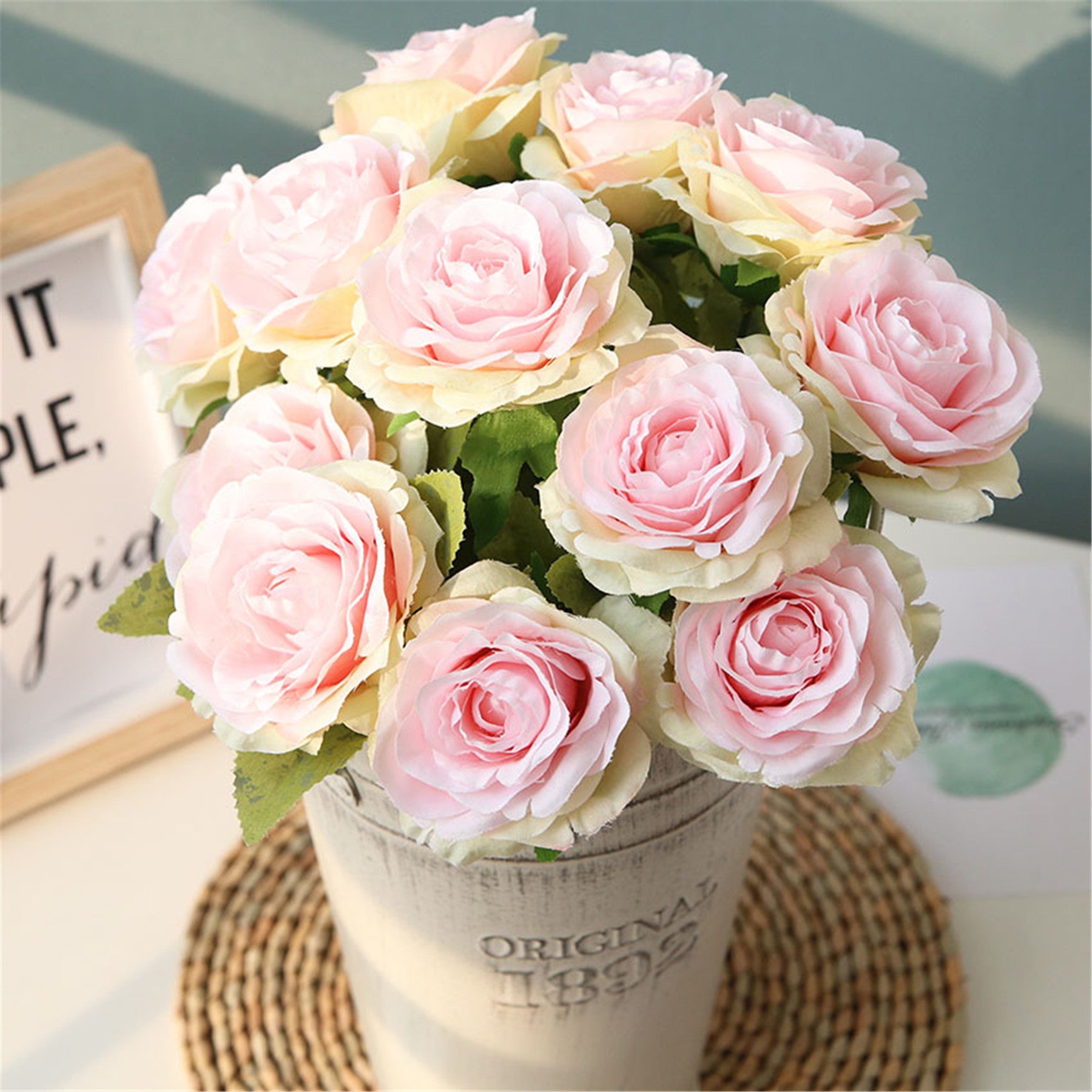 Silk Wedding Flowers Dusty Pink Cream Rose Bunches