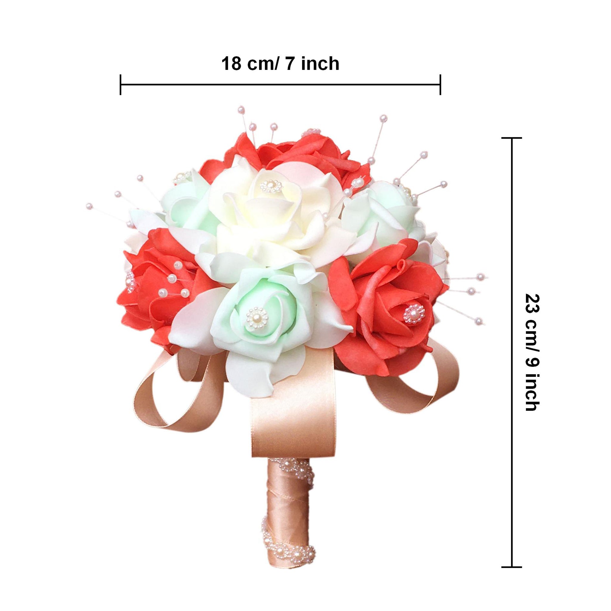 Coral Mint Ivory Flower Bouquet Artificial Bridesmaid Bouquet