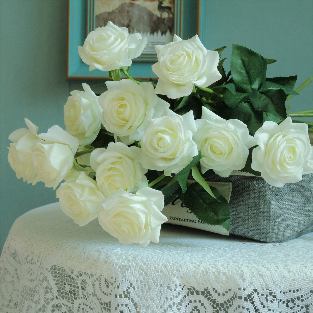 Cream White Artificial Flowers Silk Roses for Wedding Centerpieces 10pcs