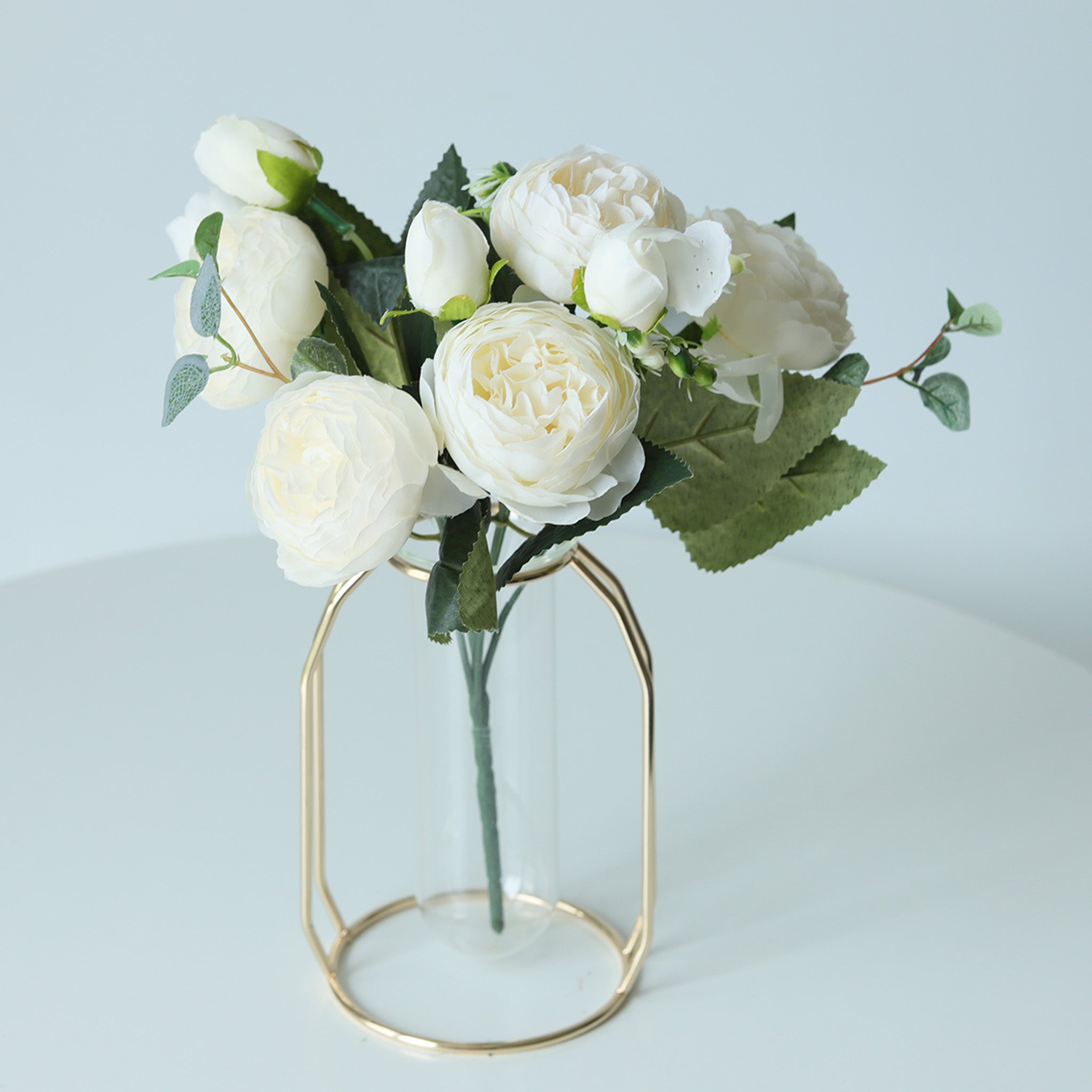 Small Silk Peony Bouquet Fake Flowers Bunches for Wedding