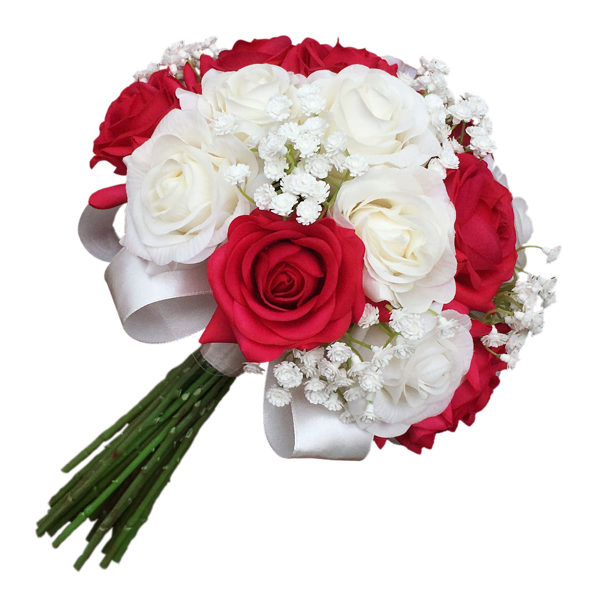 White and Fuchsia Bridal Flower Bouquet with Babys Breath