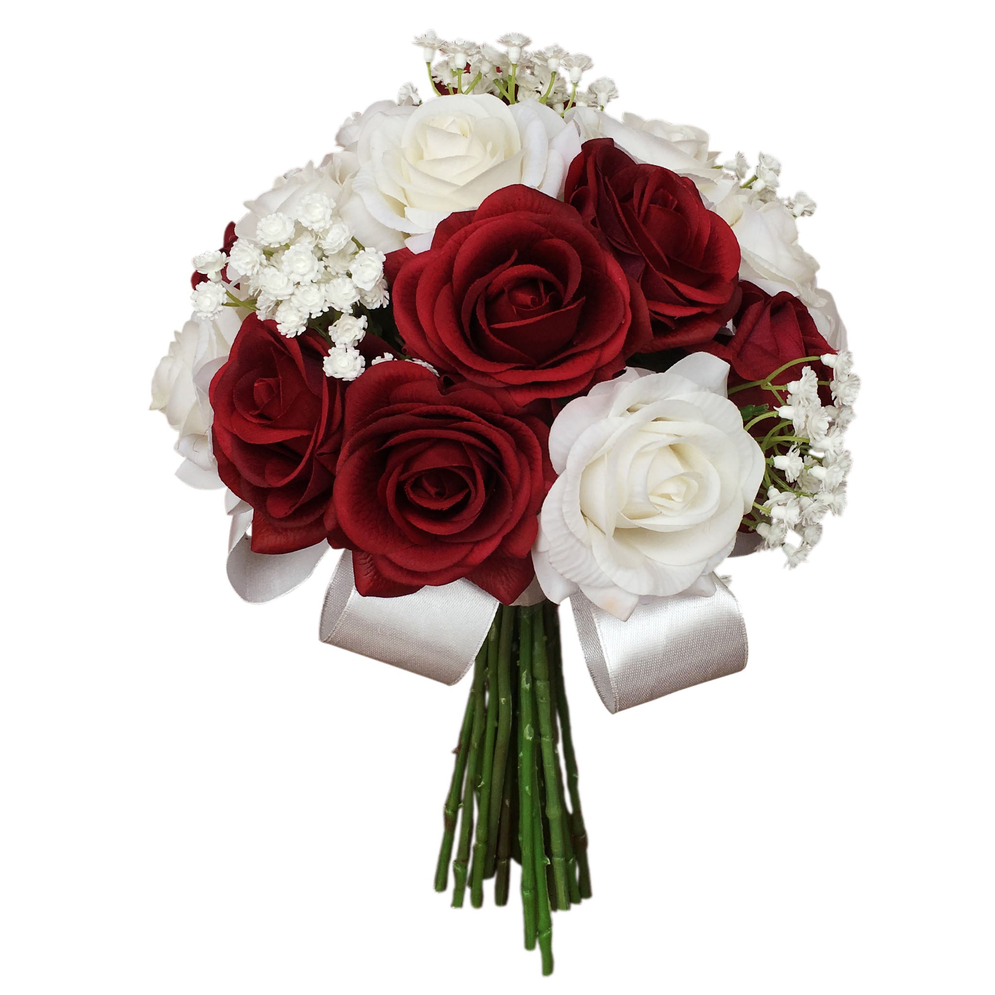 Burgundy and White Bouquet Real Touch Rose Wedding Bouquet