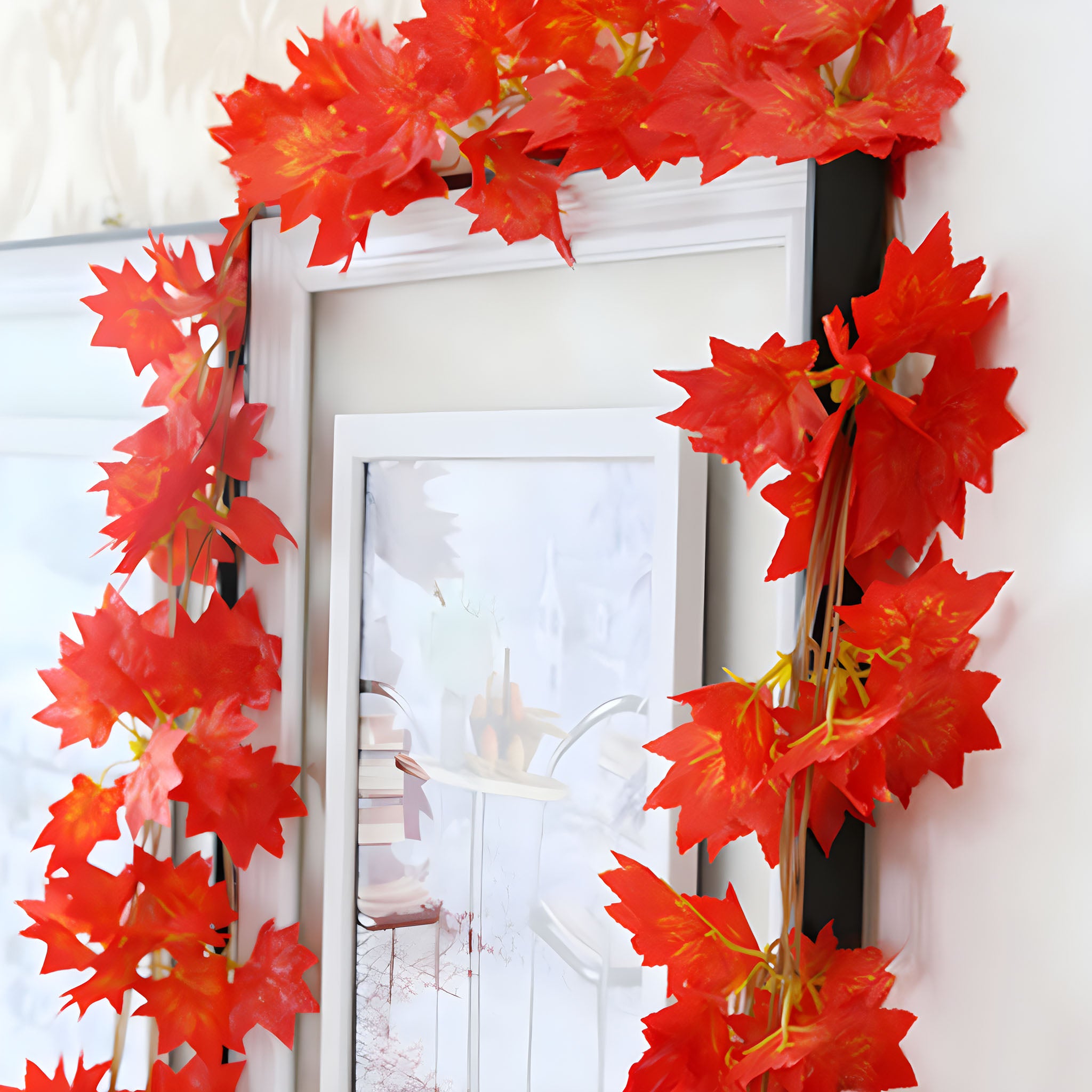 Red Maple Leaf Artificial Garland Wall Decor