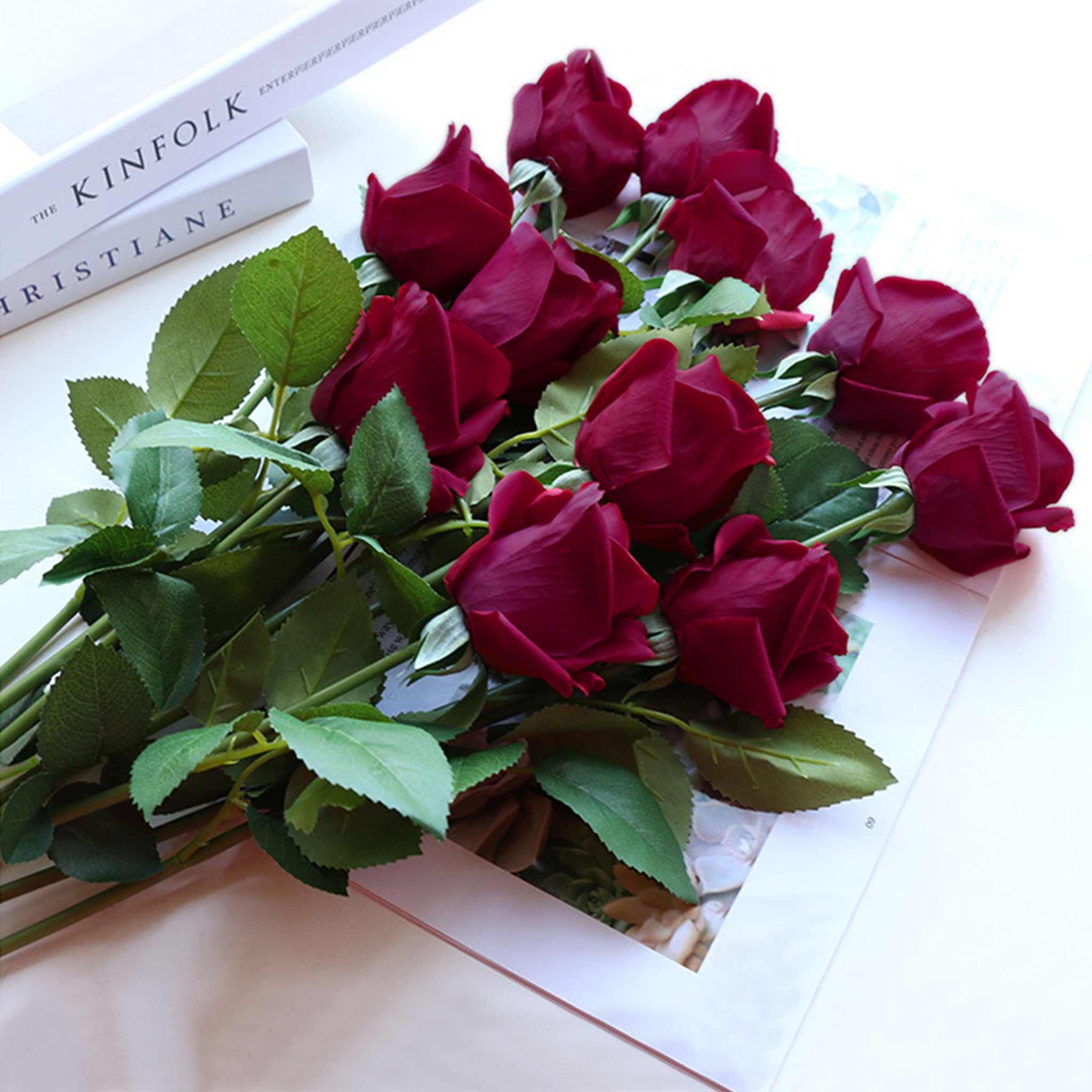 Realistic Flowers Real Touch Half Open Roses 22"