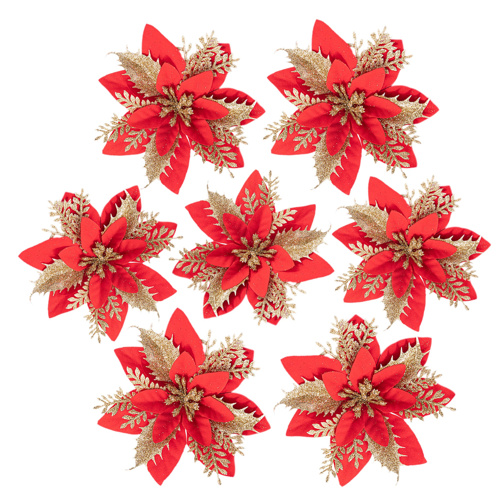 Christmas Flowers Artificial Poinsettia Glitter Decorations Xmas Tree Ornaments