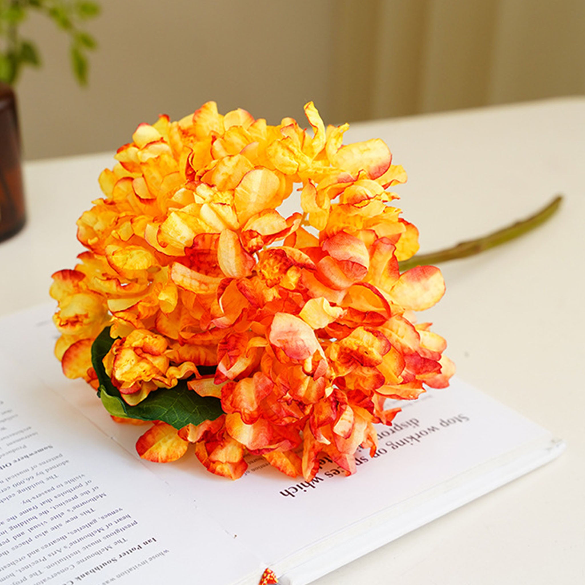 Large Hydrangea Bush Faux Flowers Short Stem