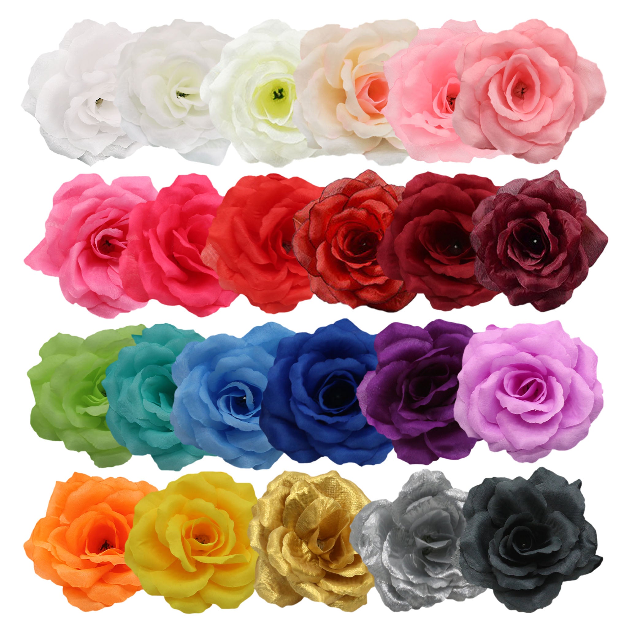 Silk Flower Heads 100 Bulk Wholesale Artificial Flowers 4 inches Roses 20 Colors