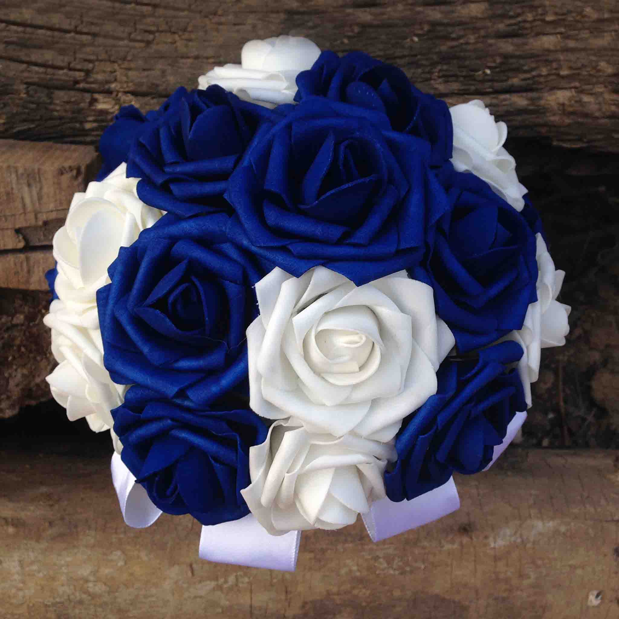 White and Royal Blue Wedding Bouquet for Bridal Bridesmaids