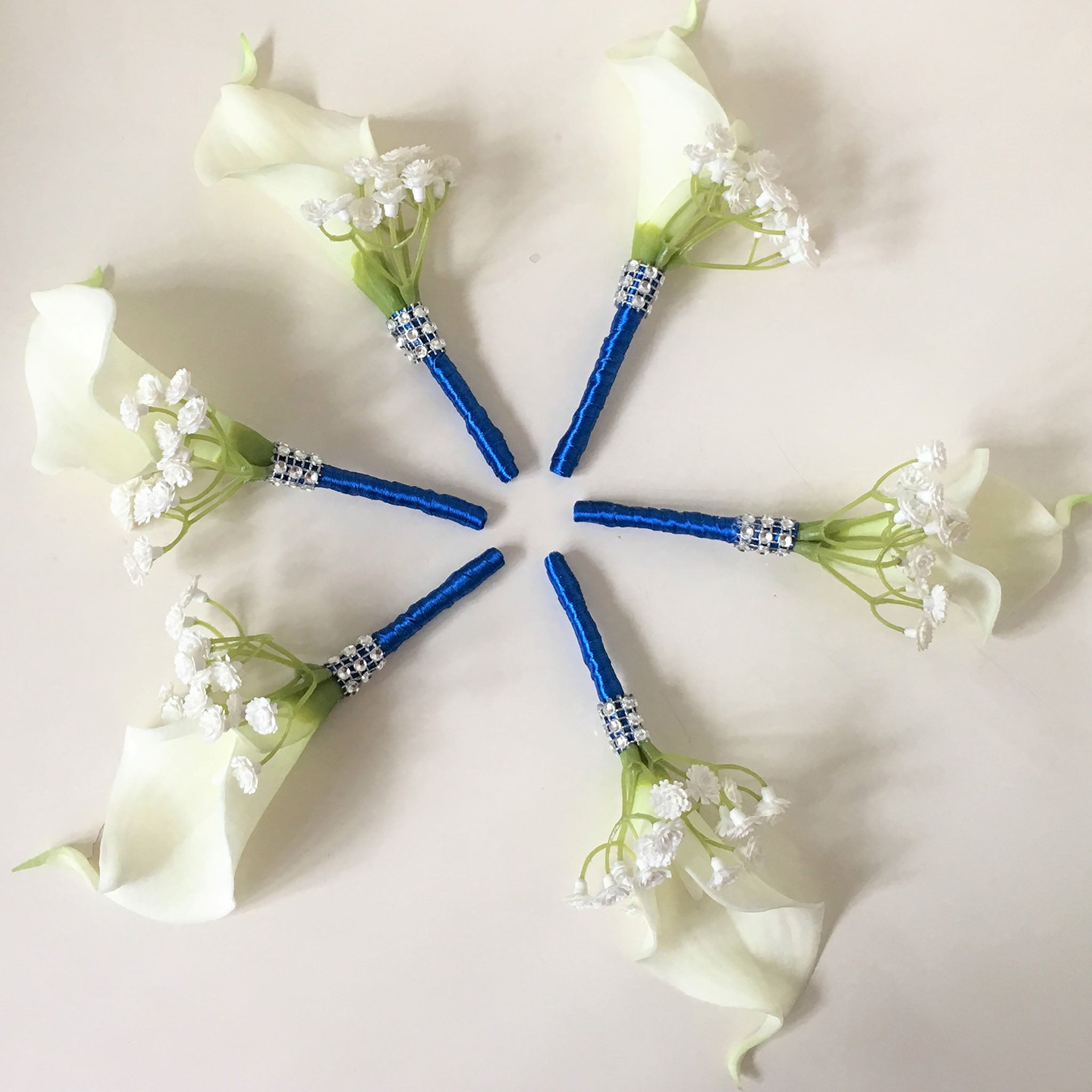 Flower Bouquet for Bridal Bridesmaid Picasso Blue White Calla Lily