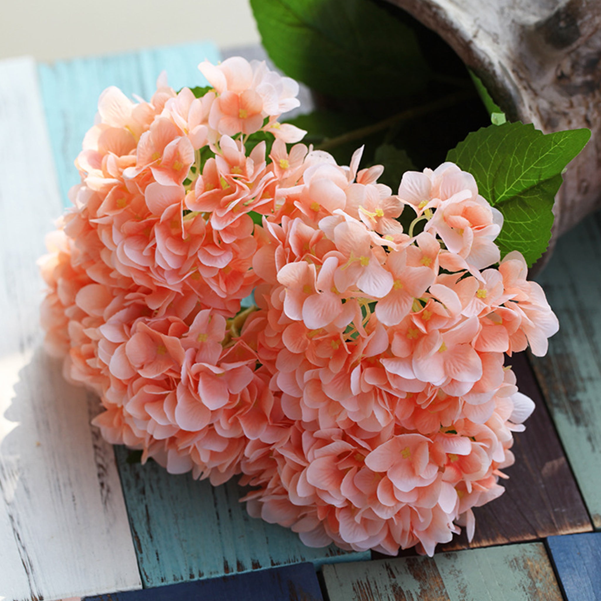 Fake Hydrangea Bush White Blue Teal Spa