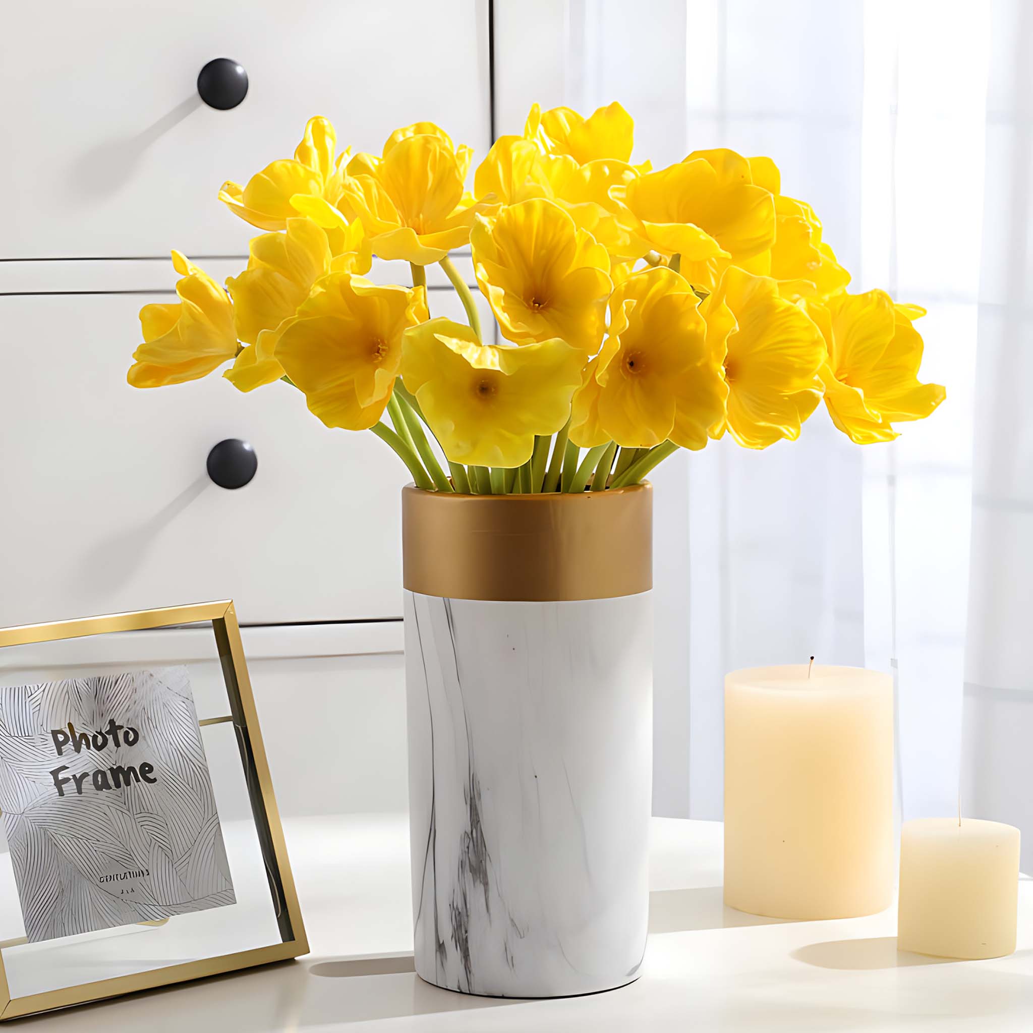 Yellow Poppy Flowers Artificial PU Poppies 10 Stems