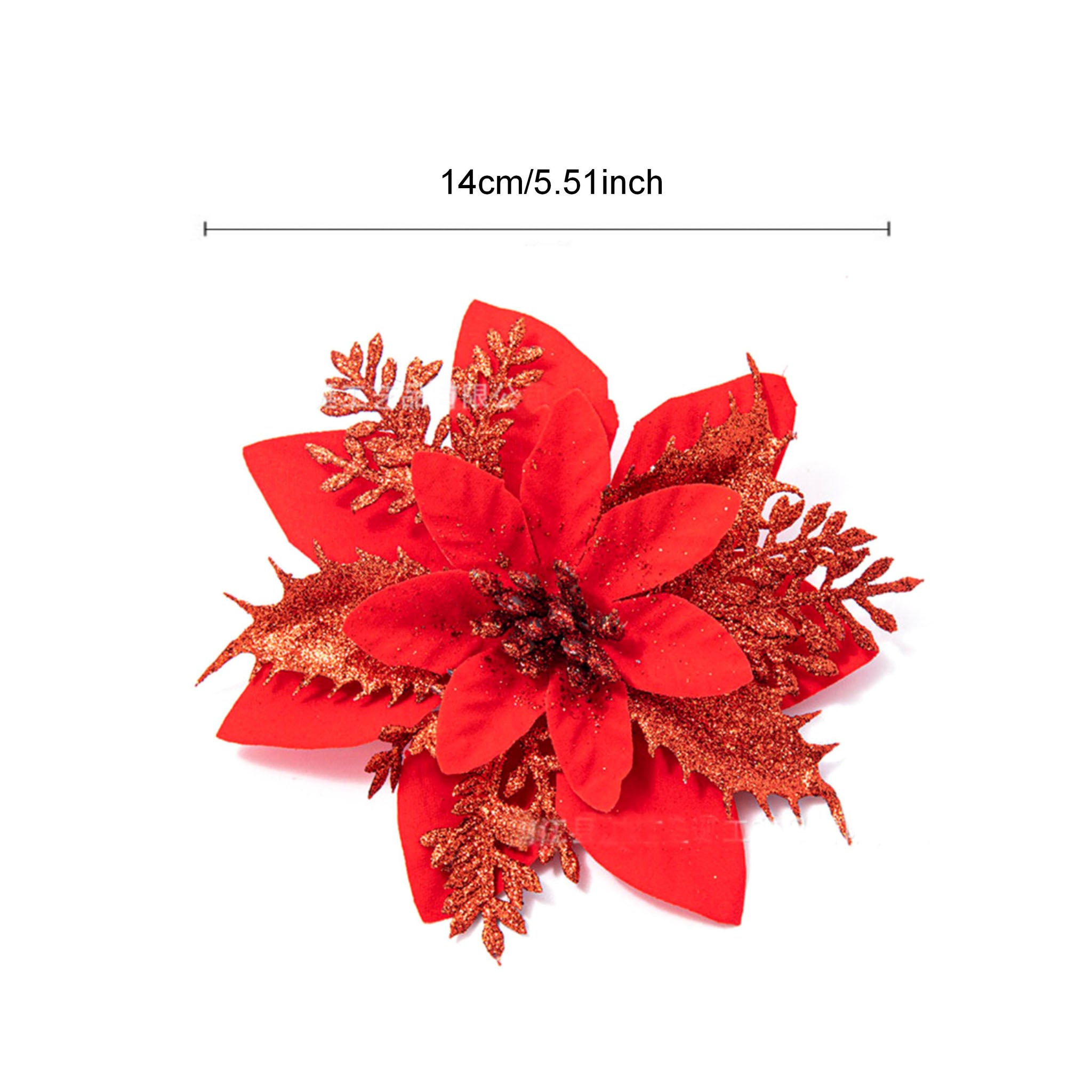 Christmas Flowers Artificial Poinsettia Glitter Decorations Xmas Tree Ornaments