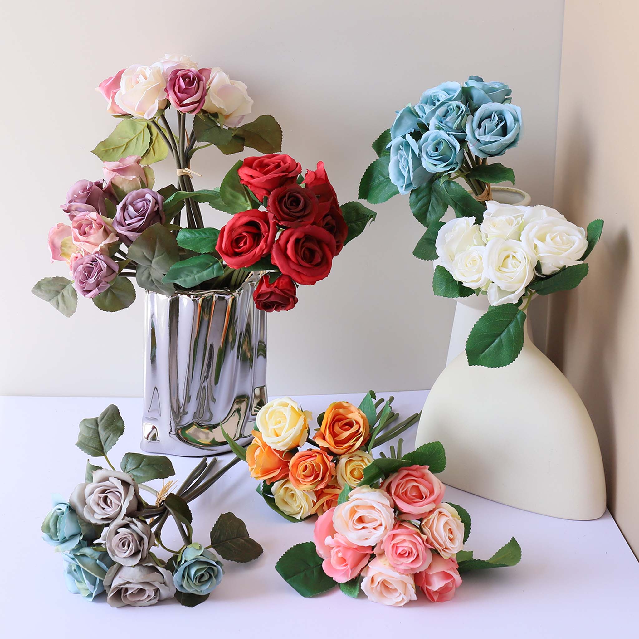 Fall Wedding Flowers Silk Rose Bouquet Vintage Colors For diy Crafts Gray Blue Bouquet