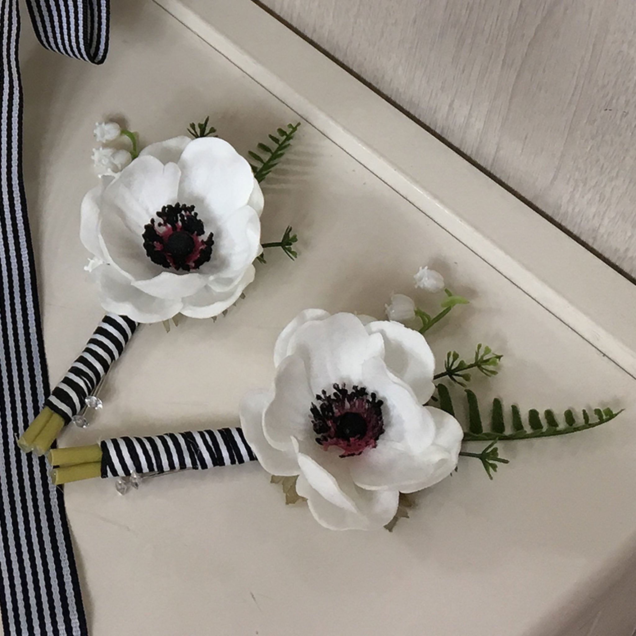 Rustic Peony Bouquet White Anemones Boutonniere Silk Flower Bouquet