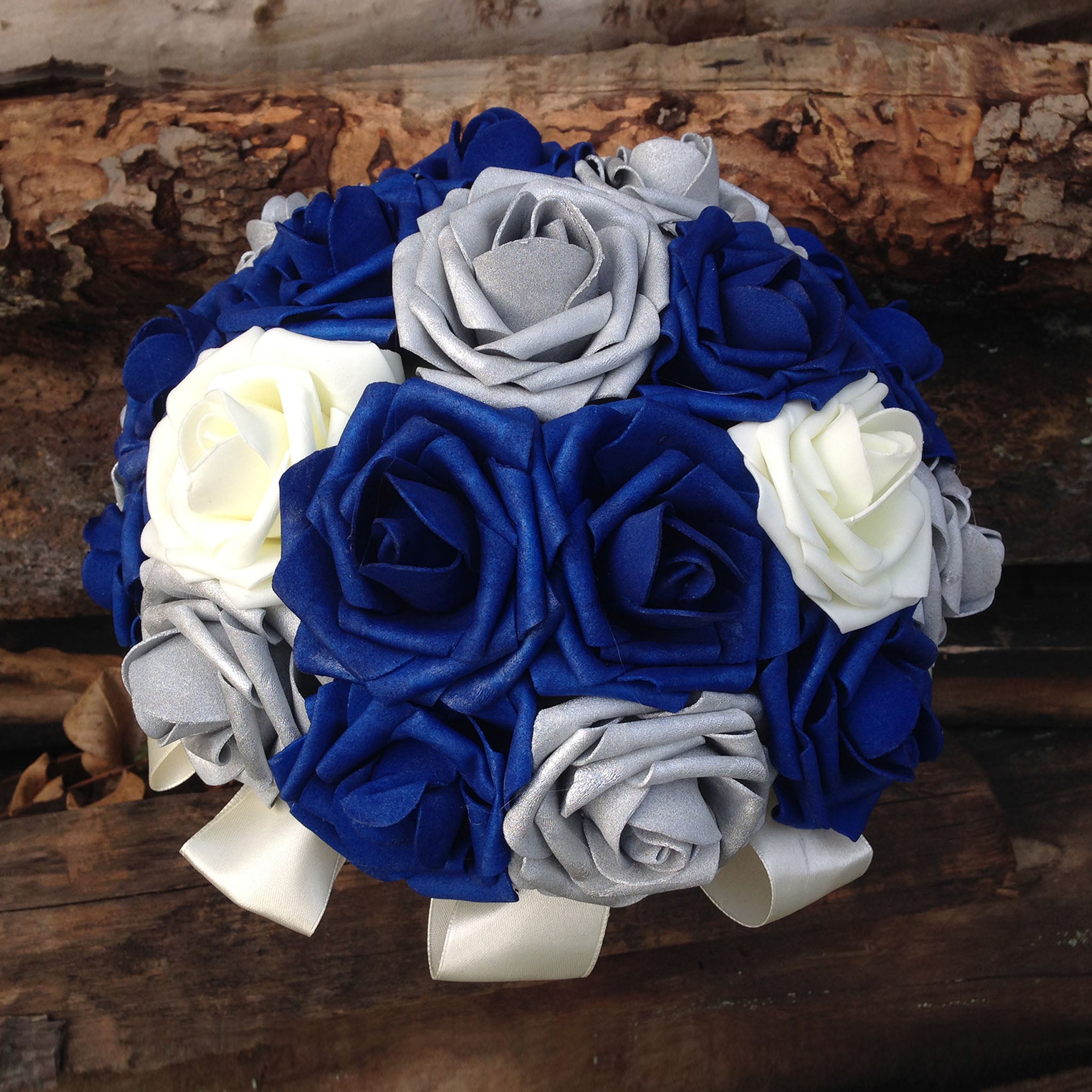 Royal Blue Ivory Roses Wedding Bouquets for Bridal Bridesmaids Boutonnieres