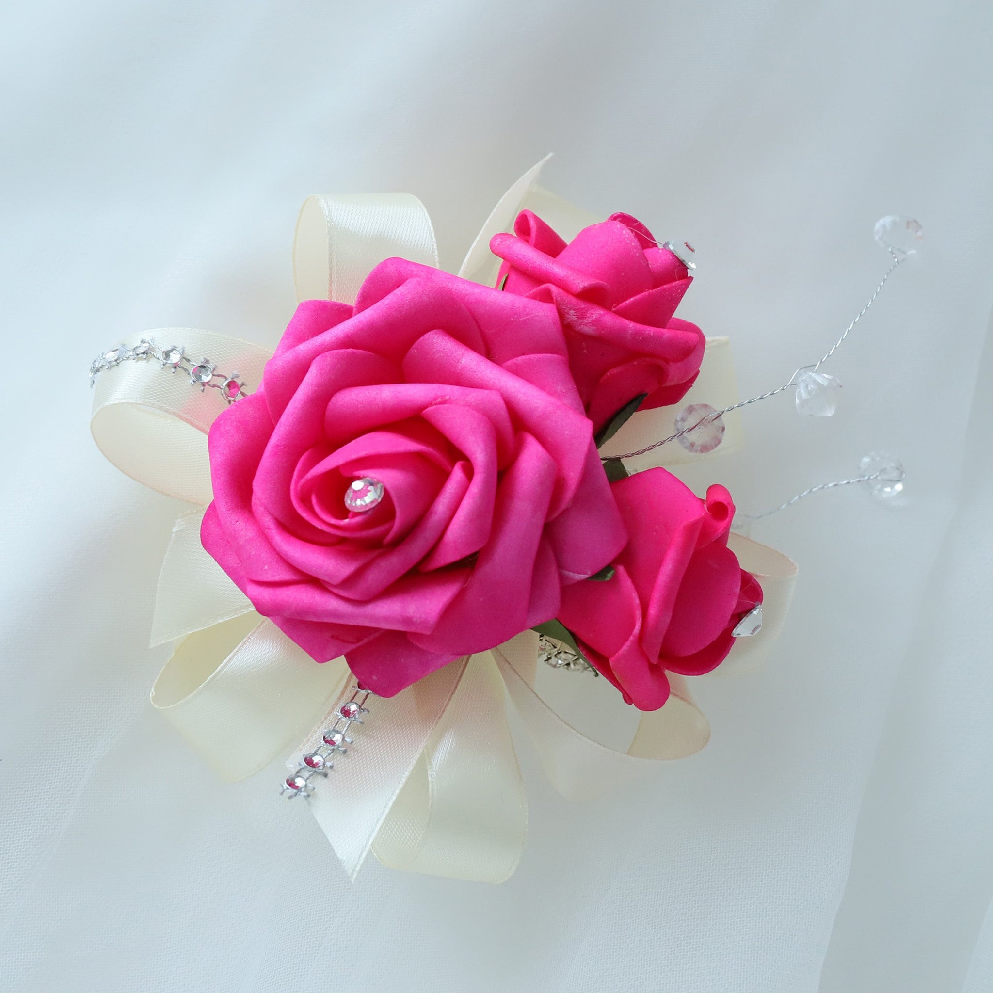 Hot Pink White Rose Wedding Bouquet Set
